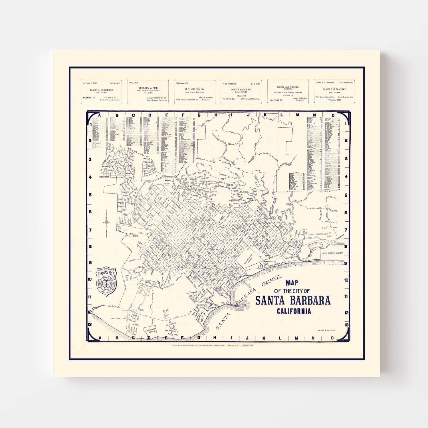 Vintage Map of Santa Barbara, California 1920