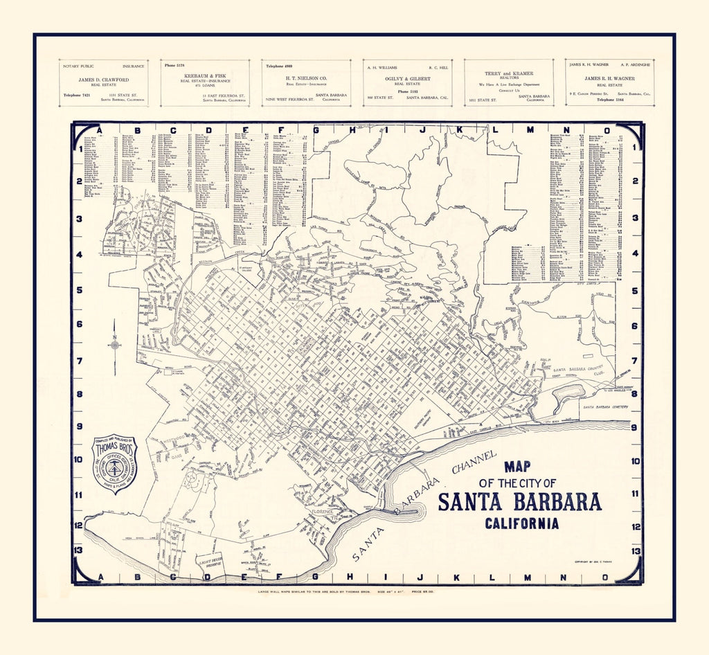 Vintage Map of Santa Barbara, California 1920