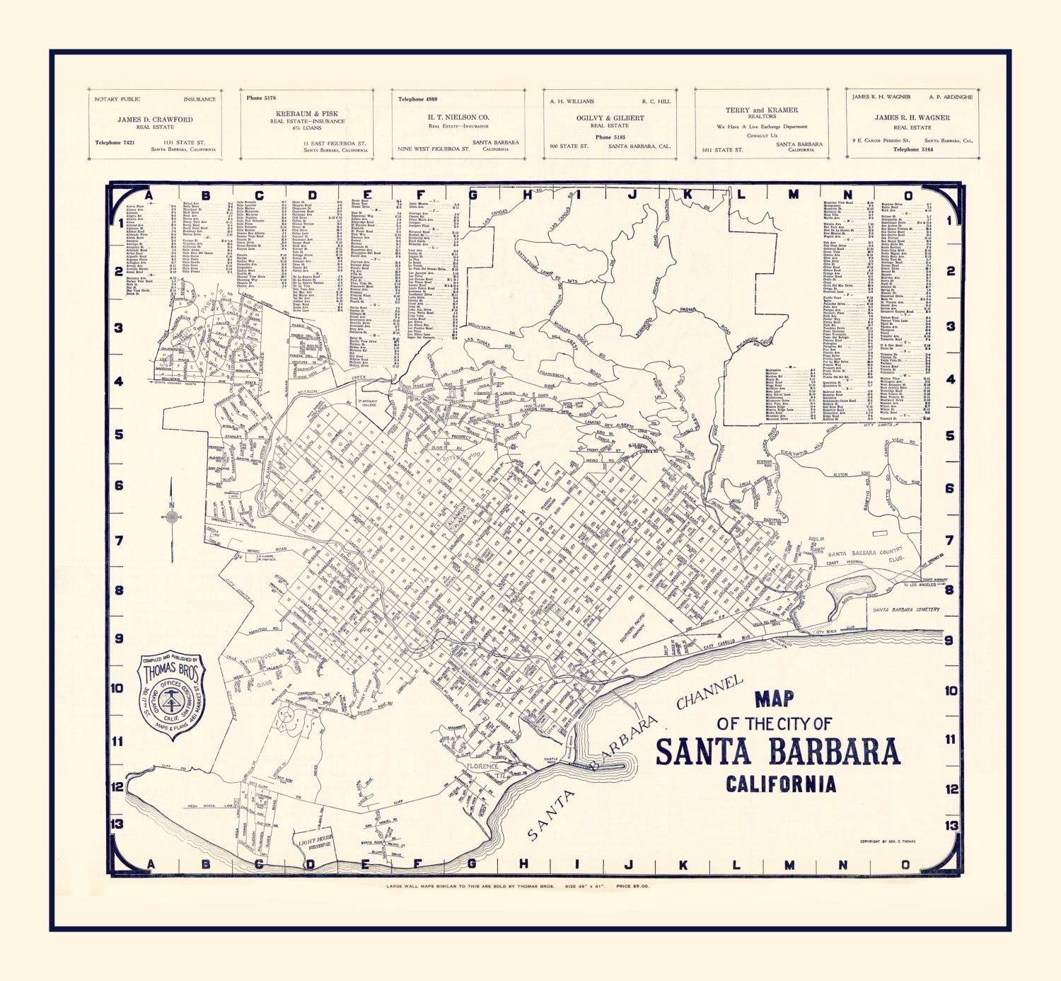 Vintage Map of Santa Barbara, California 1920