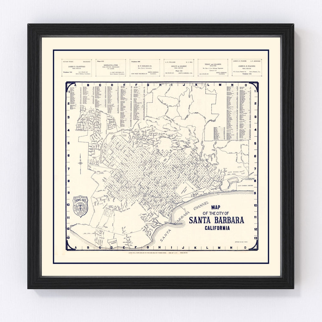 Vintage Map of Santa Barbara, California 1920