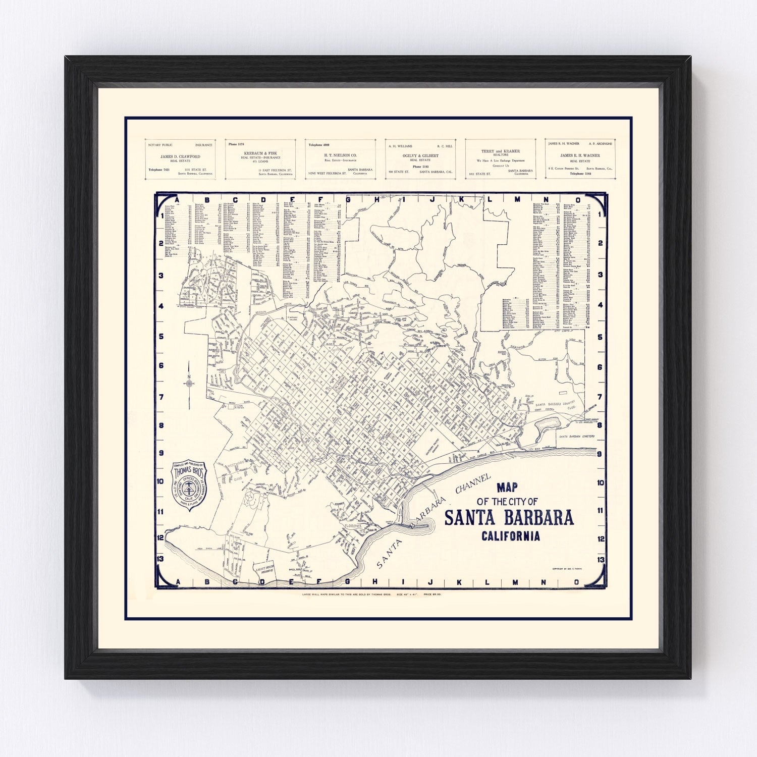Vintage Map of Santa Barbara, California 1920