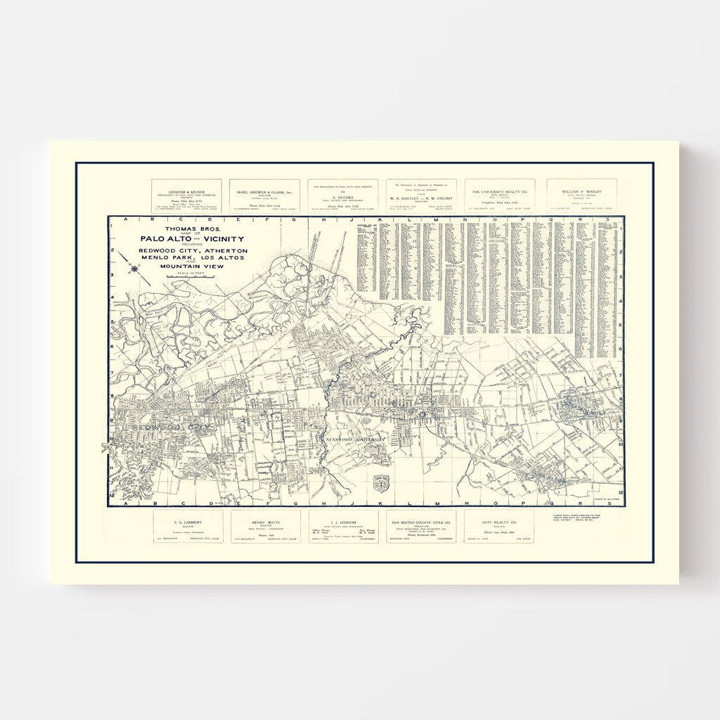Vintage Map of Palo Alto, California 1920