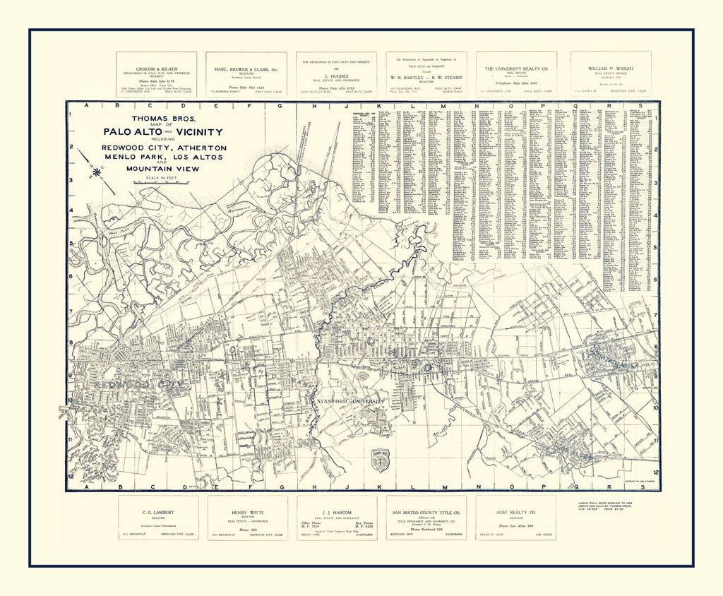 Vintage Map of Palo Alto, California 1920