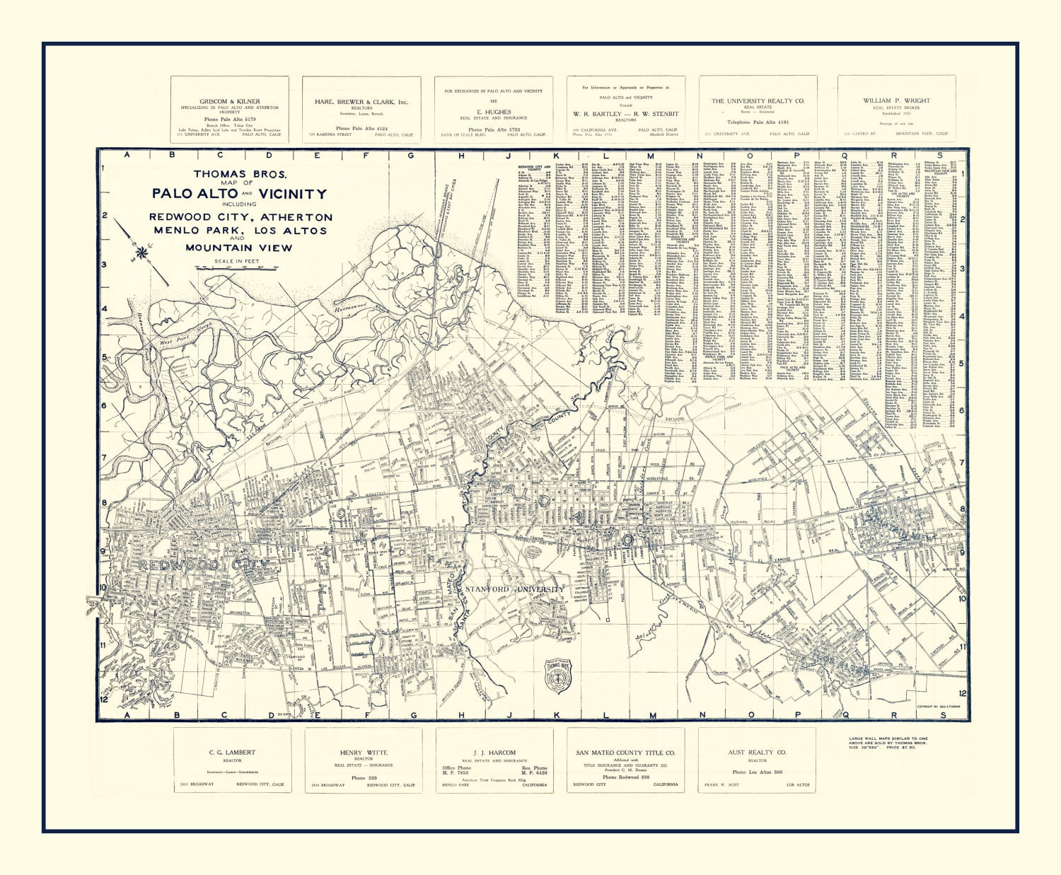 Vintage Map of Palo Alto, California 1920