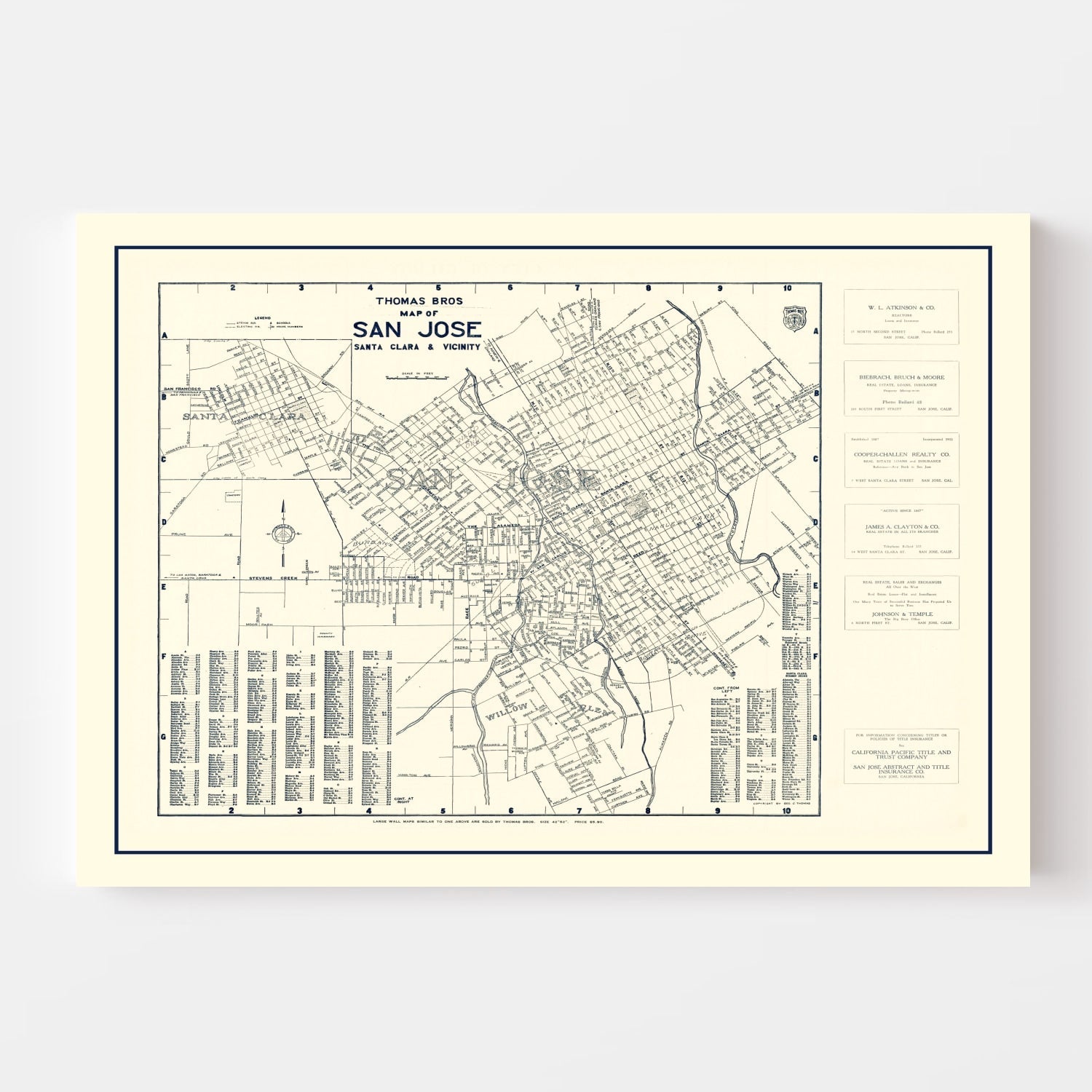 Vintage Map of San Jose, California 1920