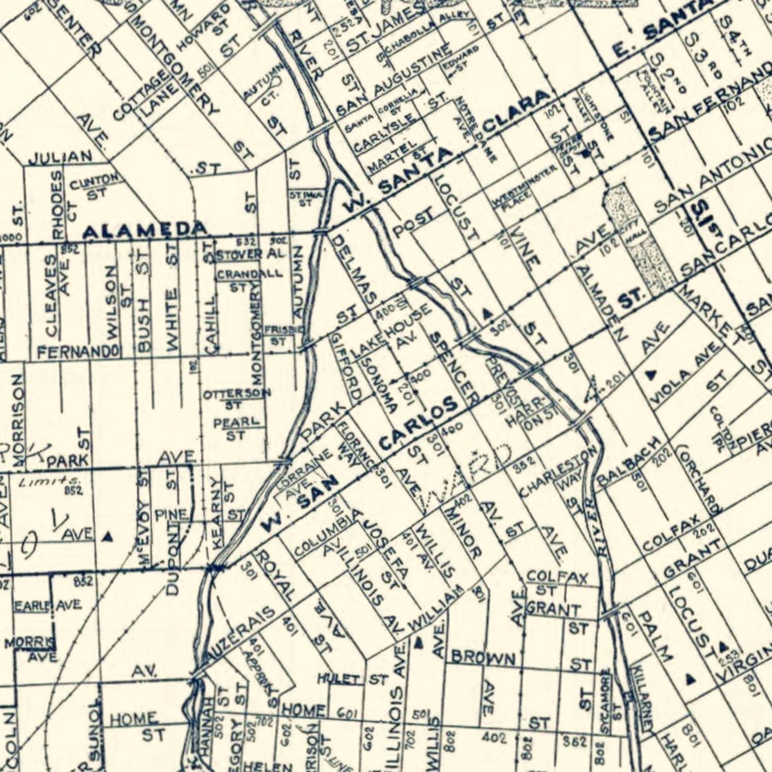 Vintage Map of San Jose, California 1920