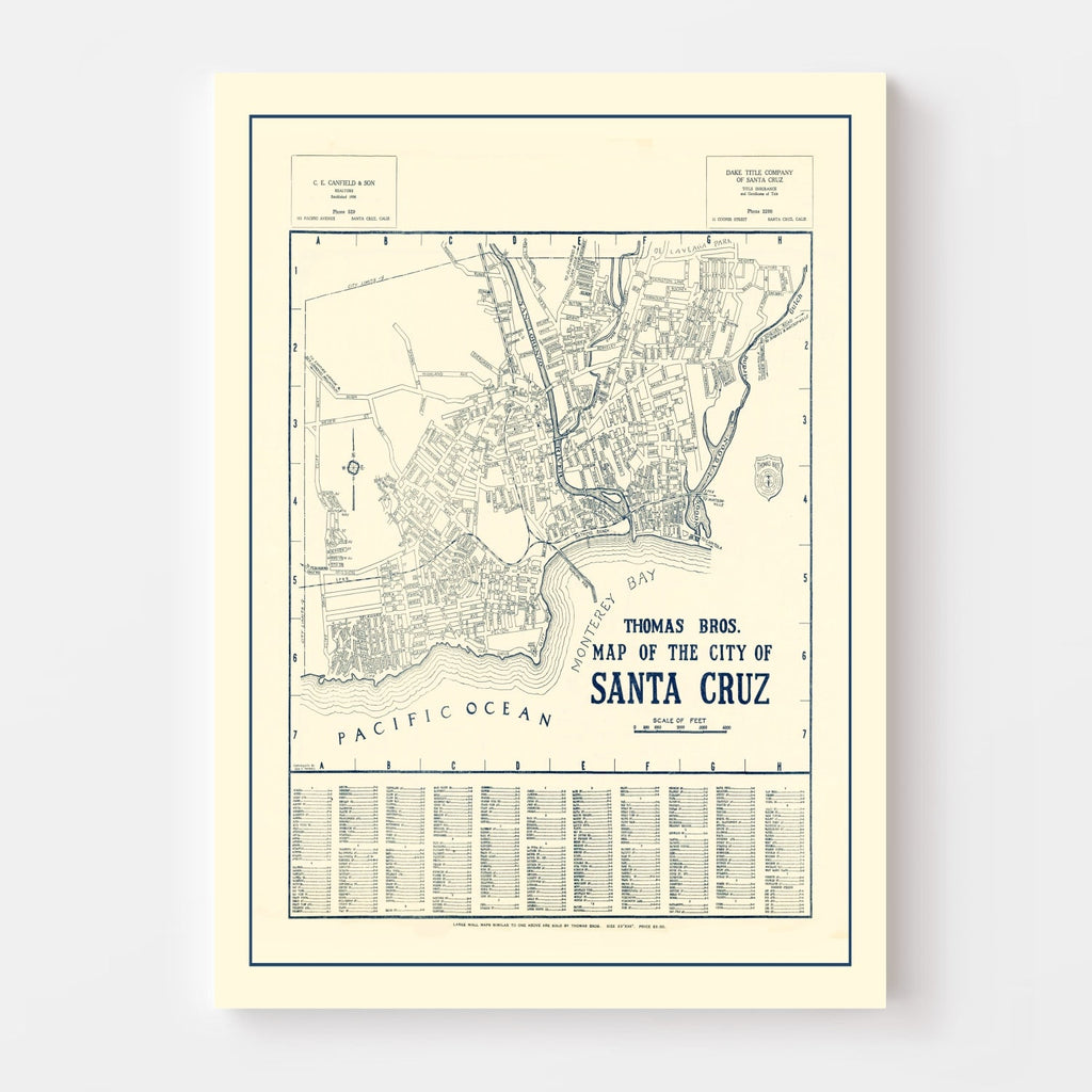 Vintage Map of Santa Cruz, California 1920