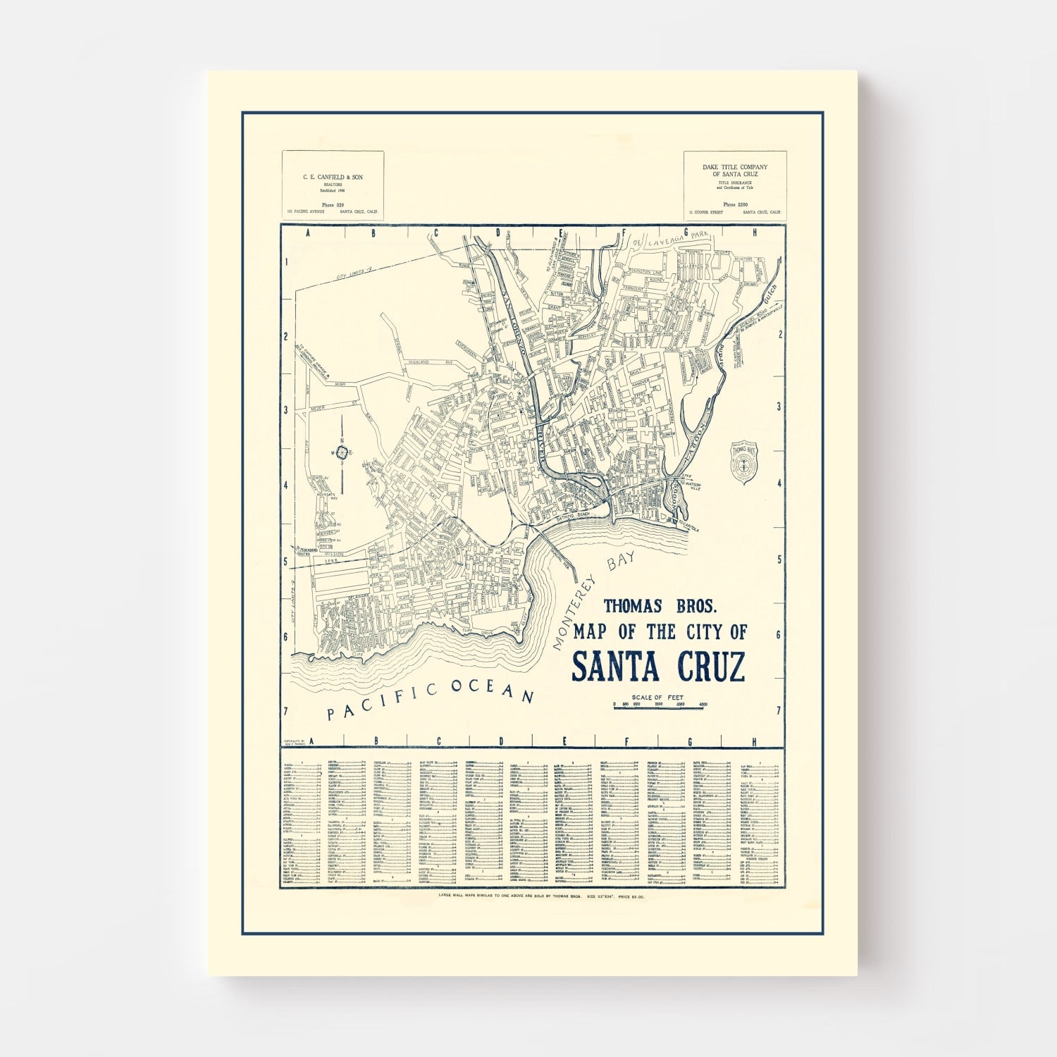 Vintage Map of Santa Cruz, California 1920