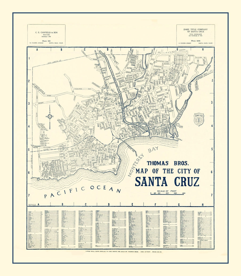 Vintage Map of Santa Cruz, California 1920