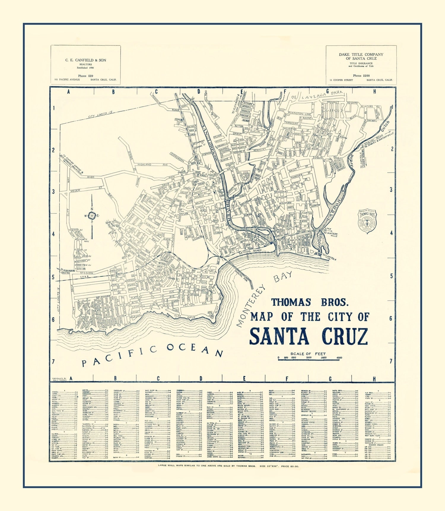 Vintage Map of Santa Cruz, California 1920
