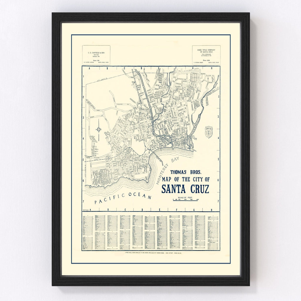 Vintage Map of Santa Cruz, California 1920
