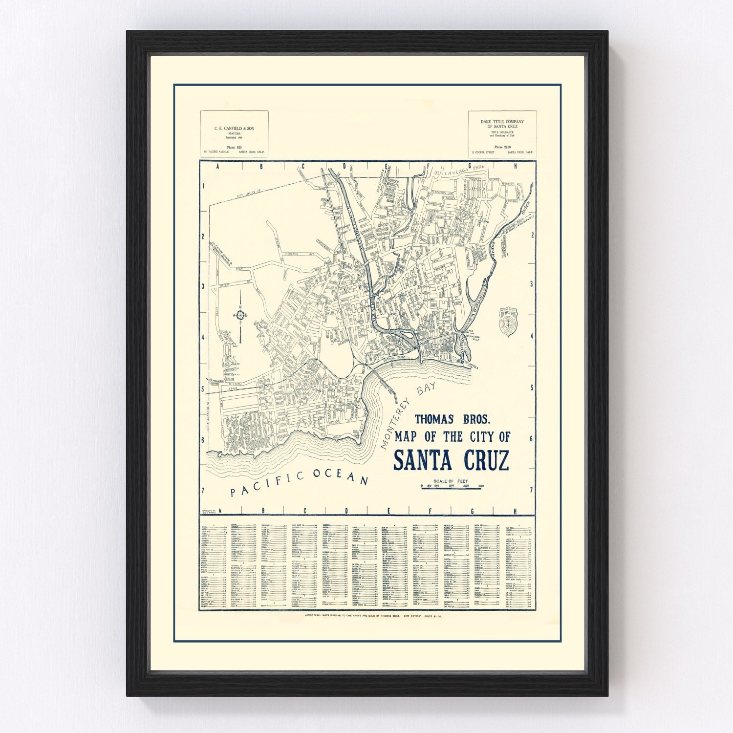 Vintage Map of Santa Cruz, California 1920