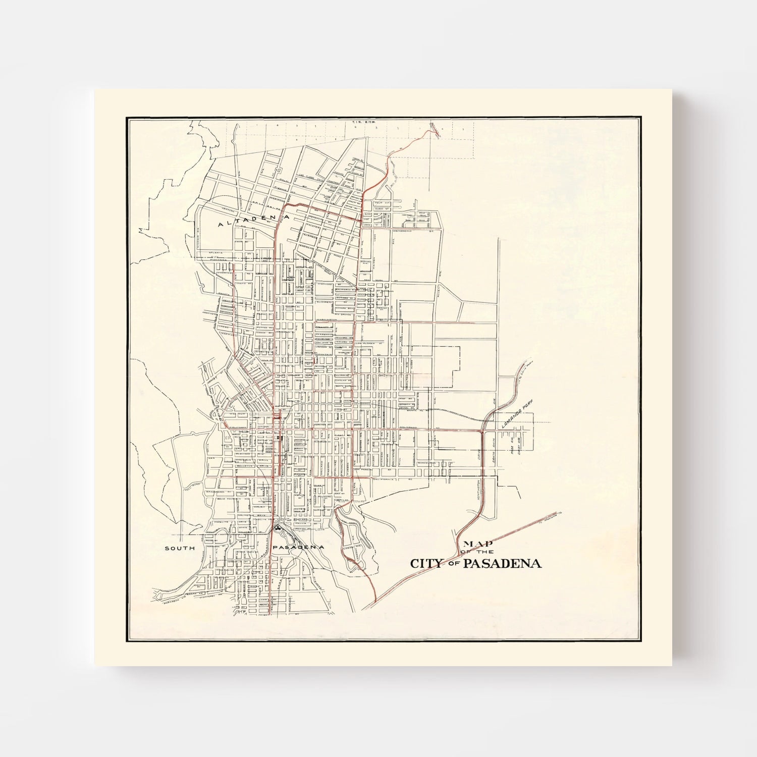 Vintage Map of Pasadena, California 1922
