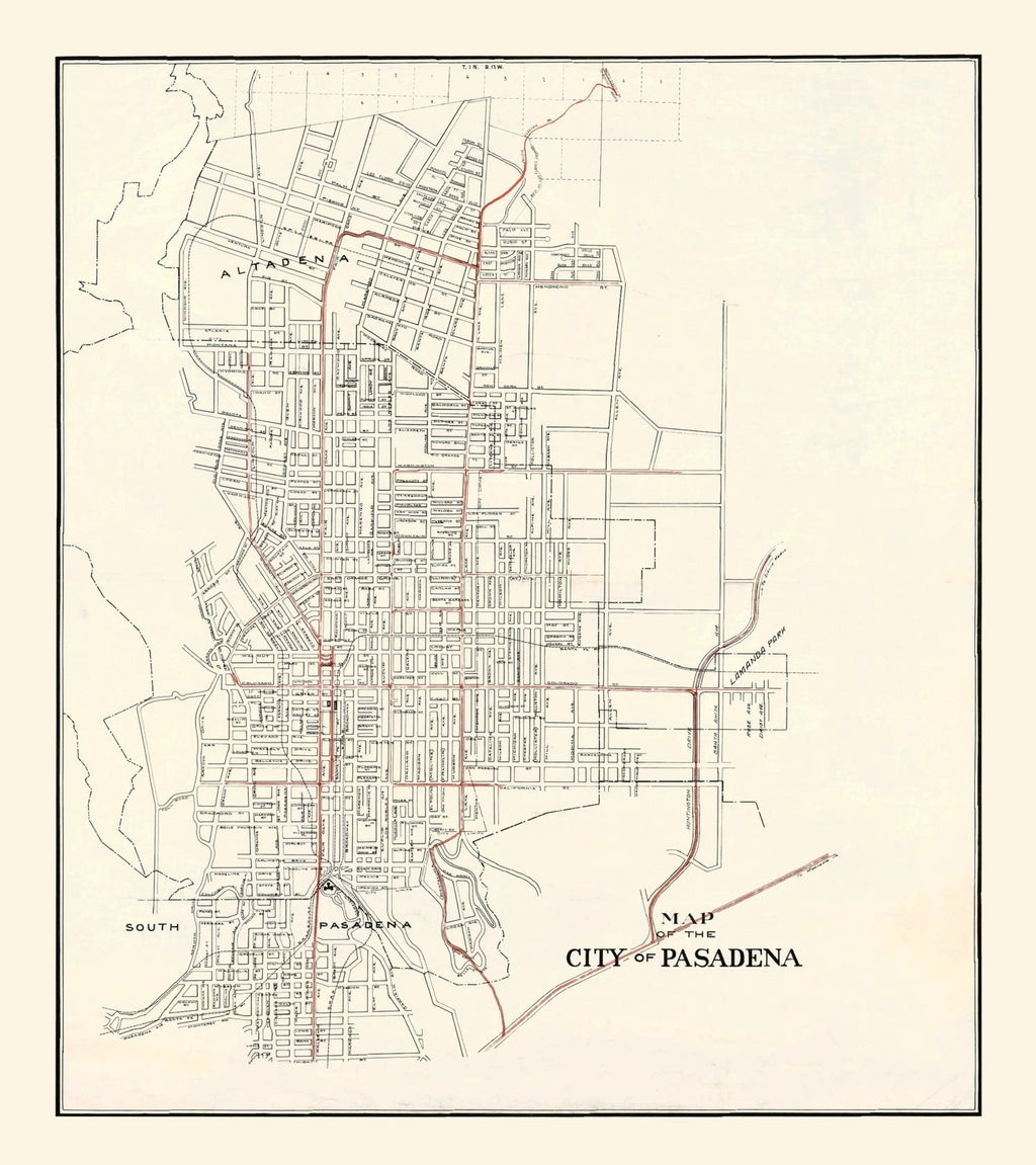 Vintage Map of Pasadena, California 1922