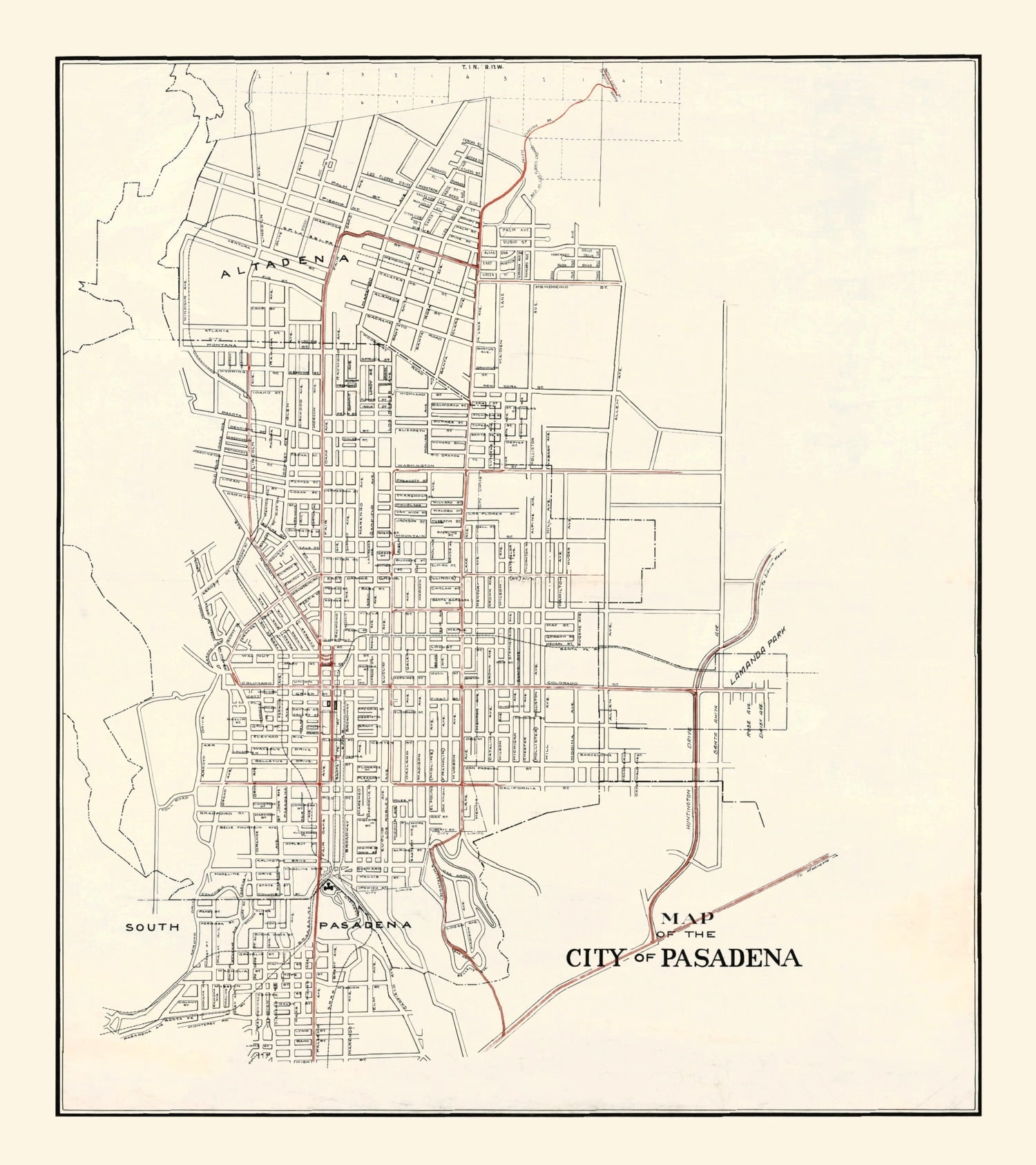 Vintage Map of Pasadena, California 1922