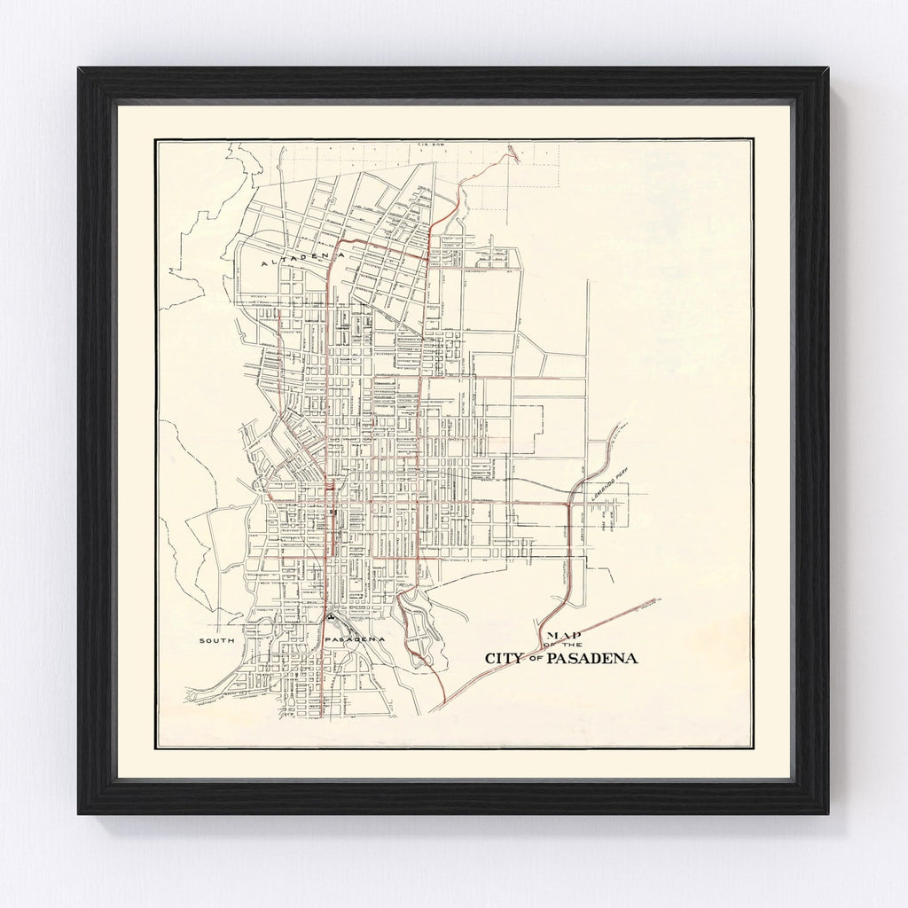 Vintage Map of Pasadena, California 1922