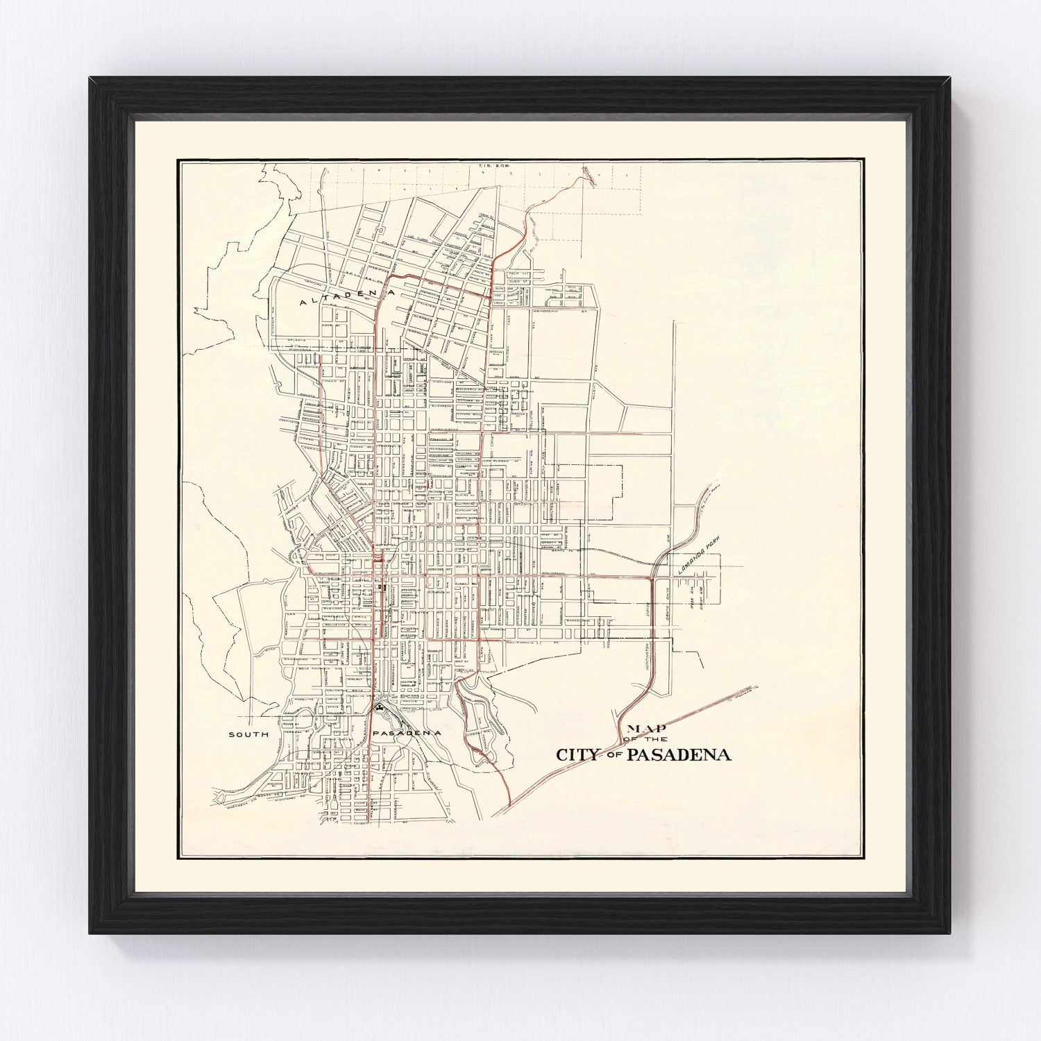 Vintage Map of Pasadena, California 1922