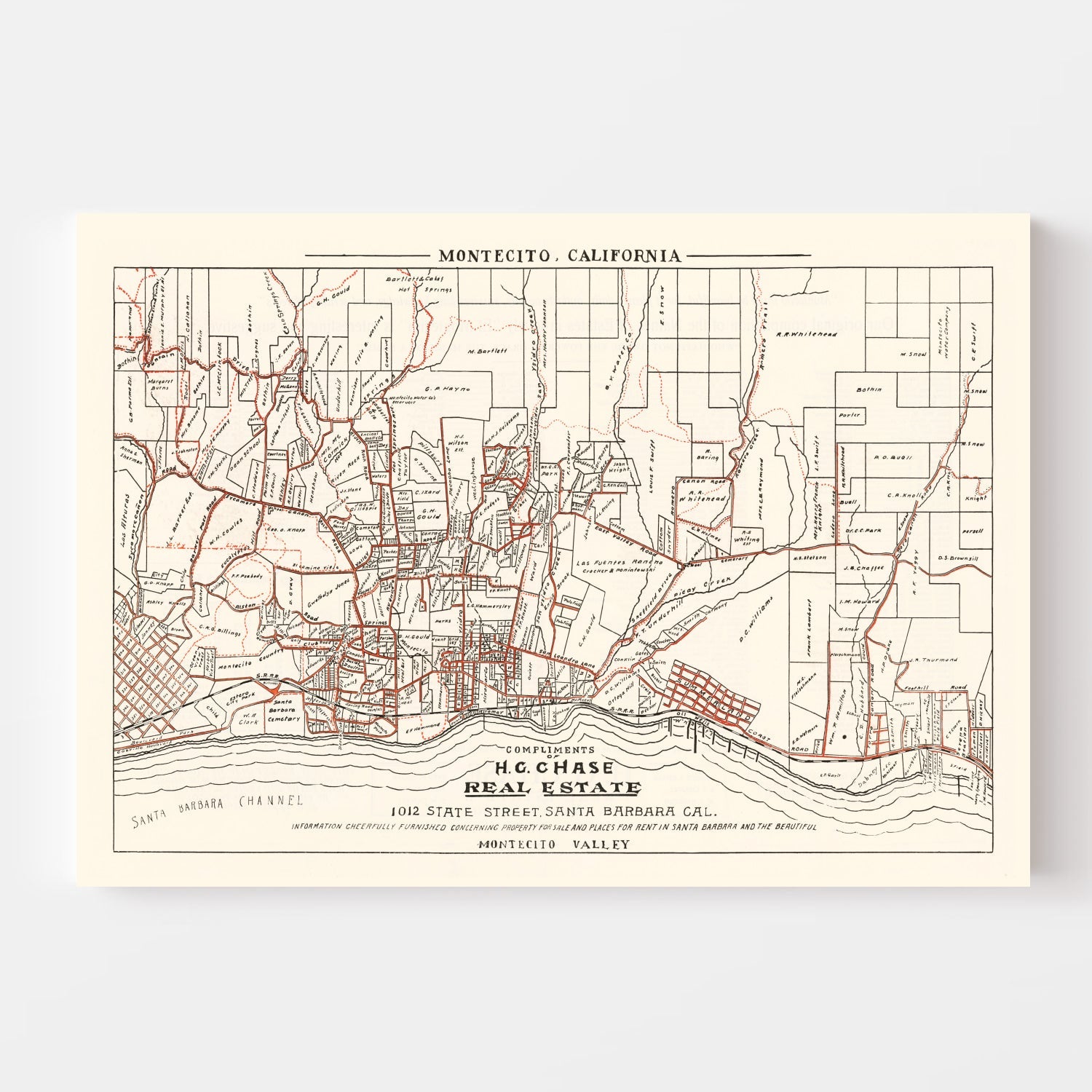 Vintage Map of Montecito, California 1924