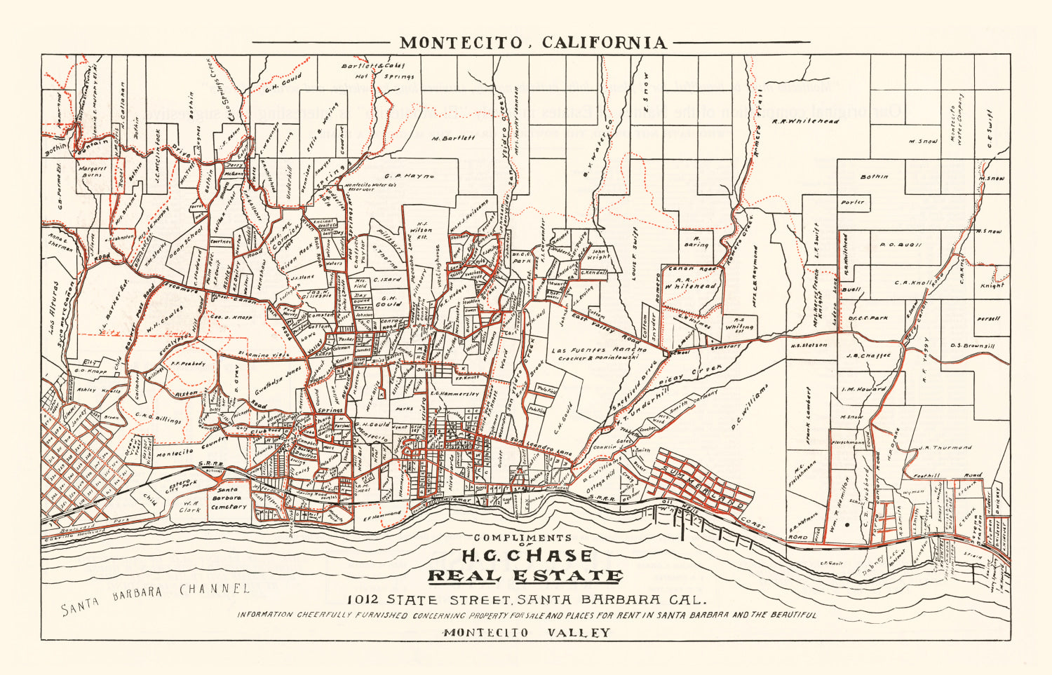Vintage Map of Montecito, California 1924