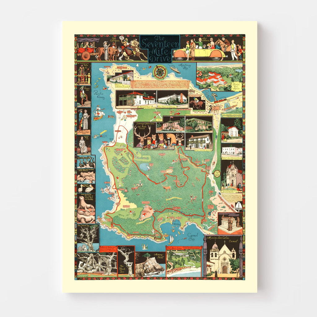 Vintage Seventeen Mile Drive California Map 1927