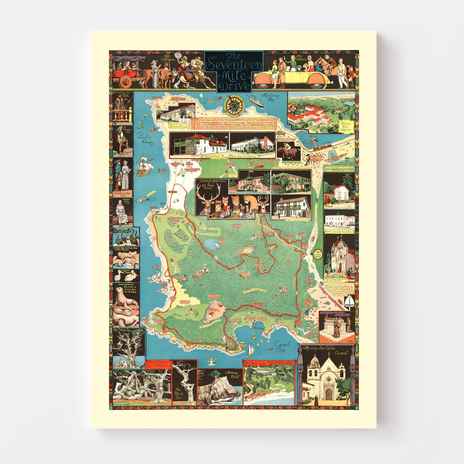 Vintage Seventeen Mile Drive California Map 1927