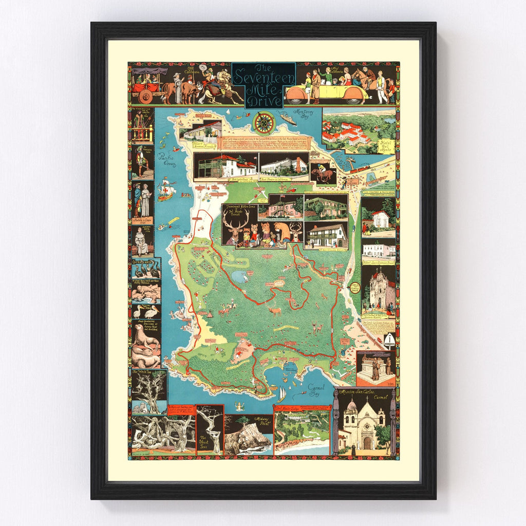Vintage Seventeen Mile Drive California Map 1927