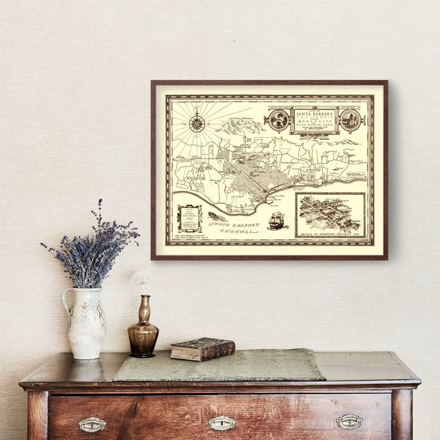 Vintage Map of Santa Barbara, California 1930