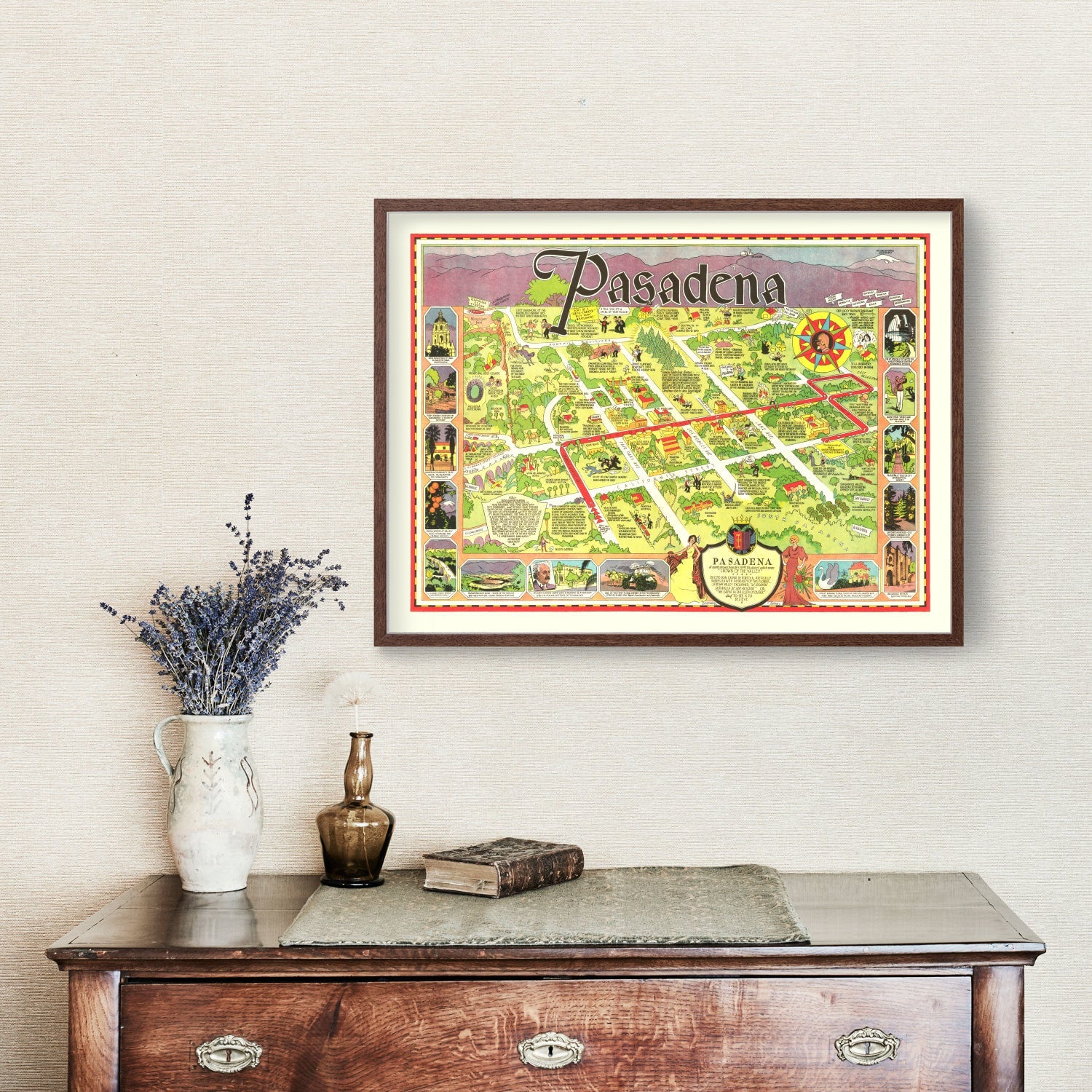 Vintage Map of Pasadena, California 1933