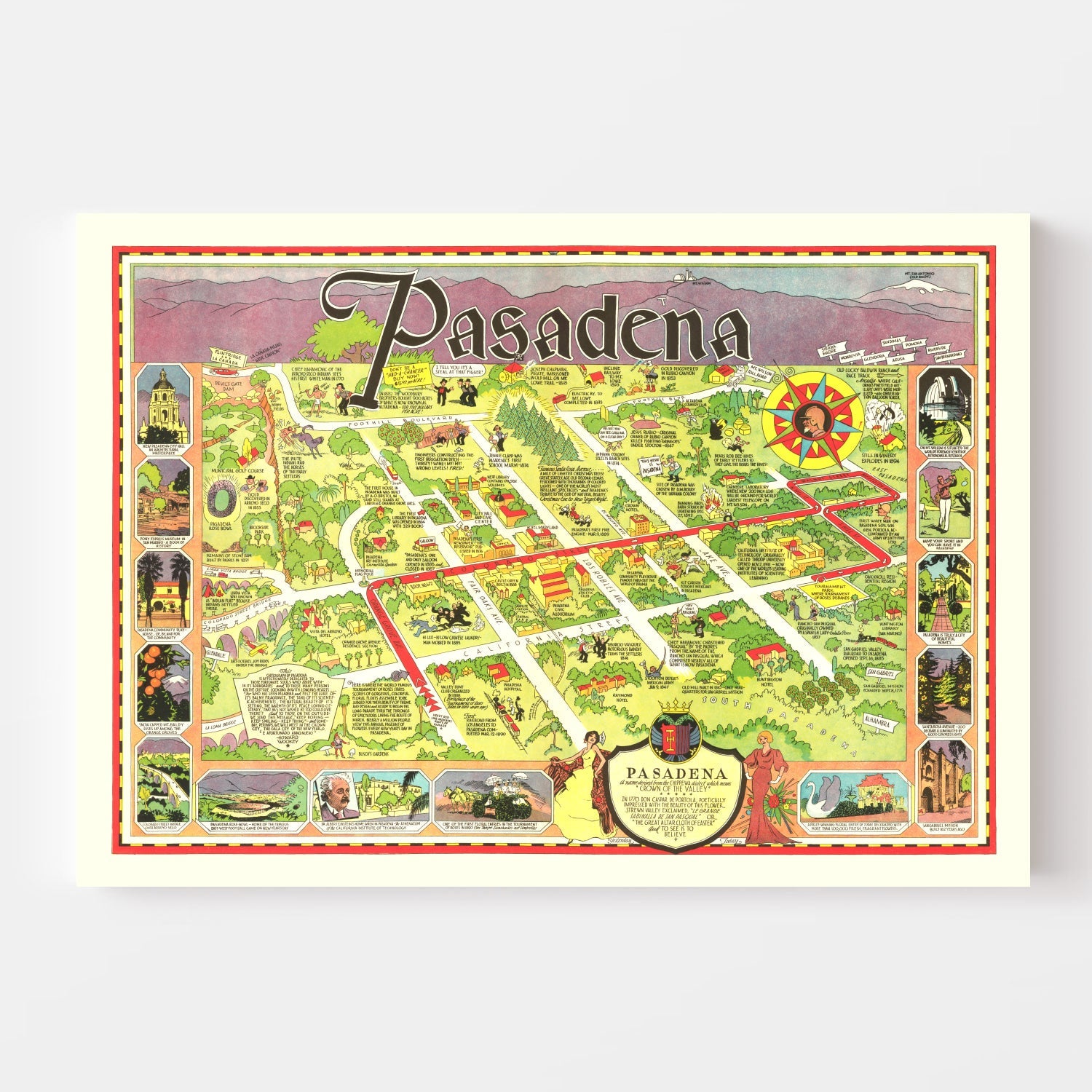 Vintage Map of Pasadena, California 1933