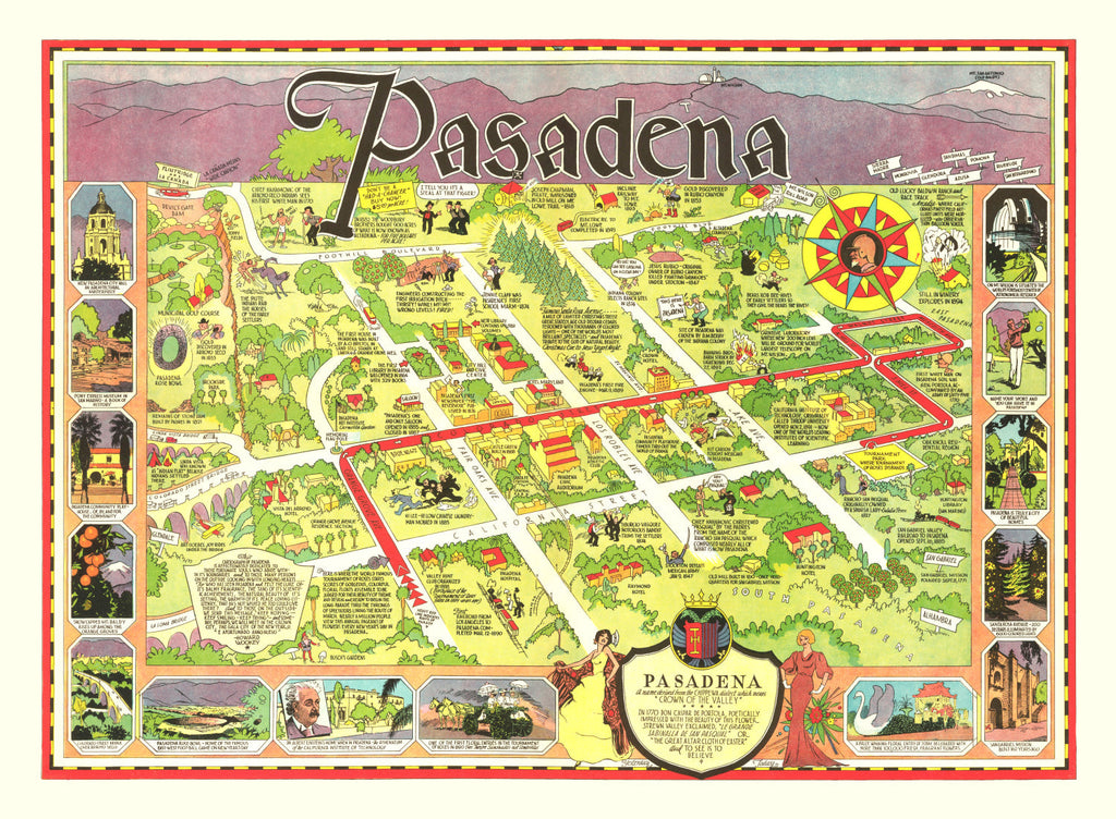 Vintage Map of Pasadena, California 1933