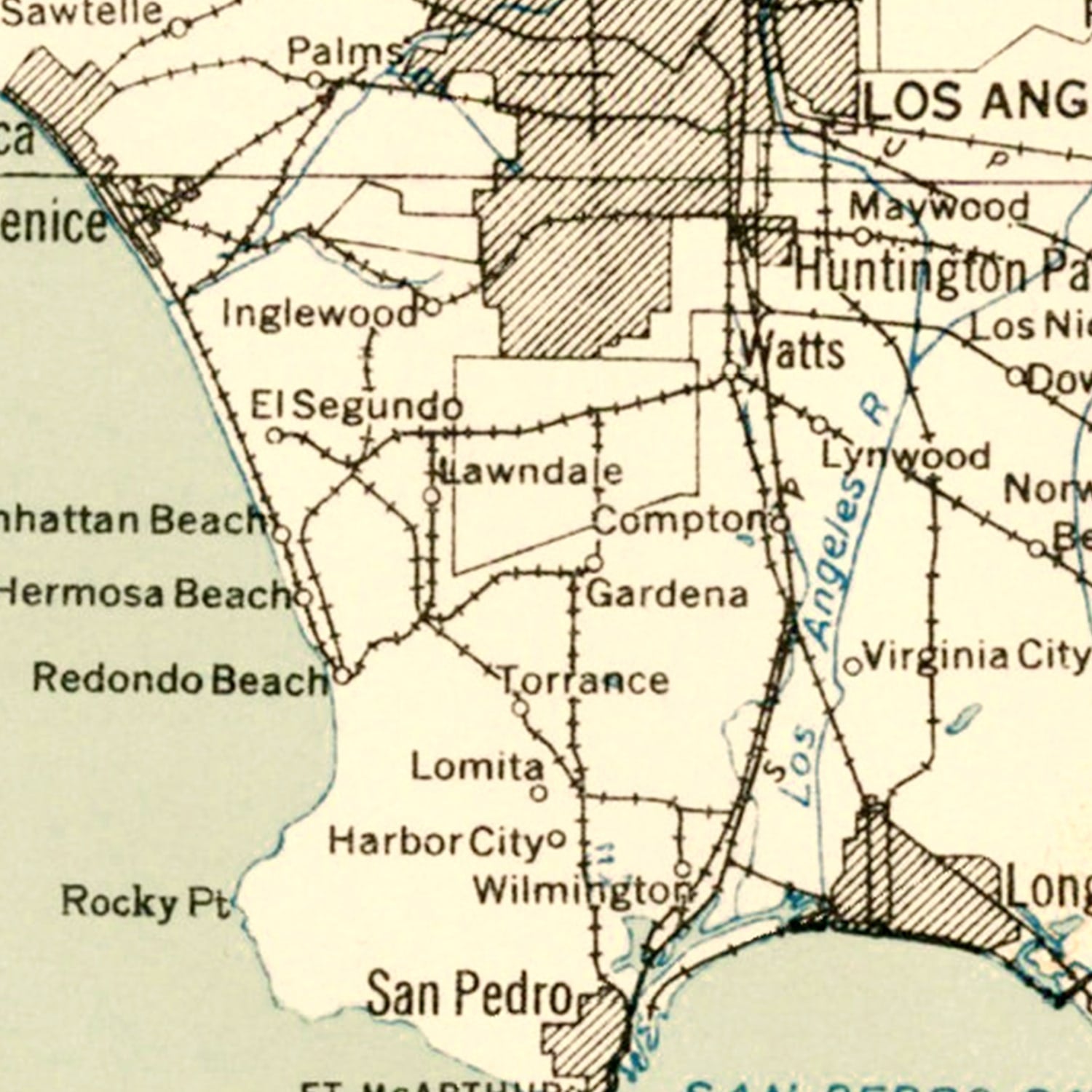 Vintage Map of Pasadena, California 1935