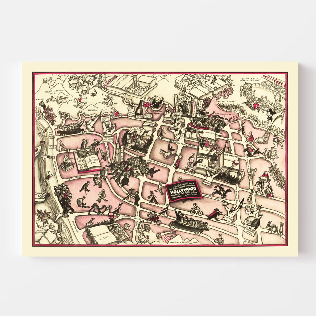 Vintage Map of Hollywood, California 1937