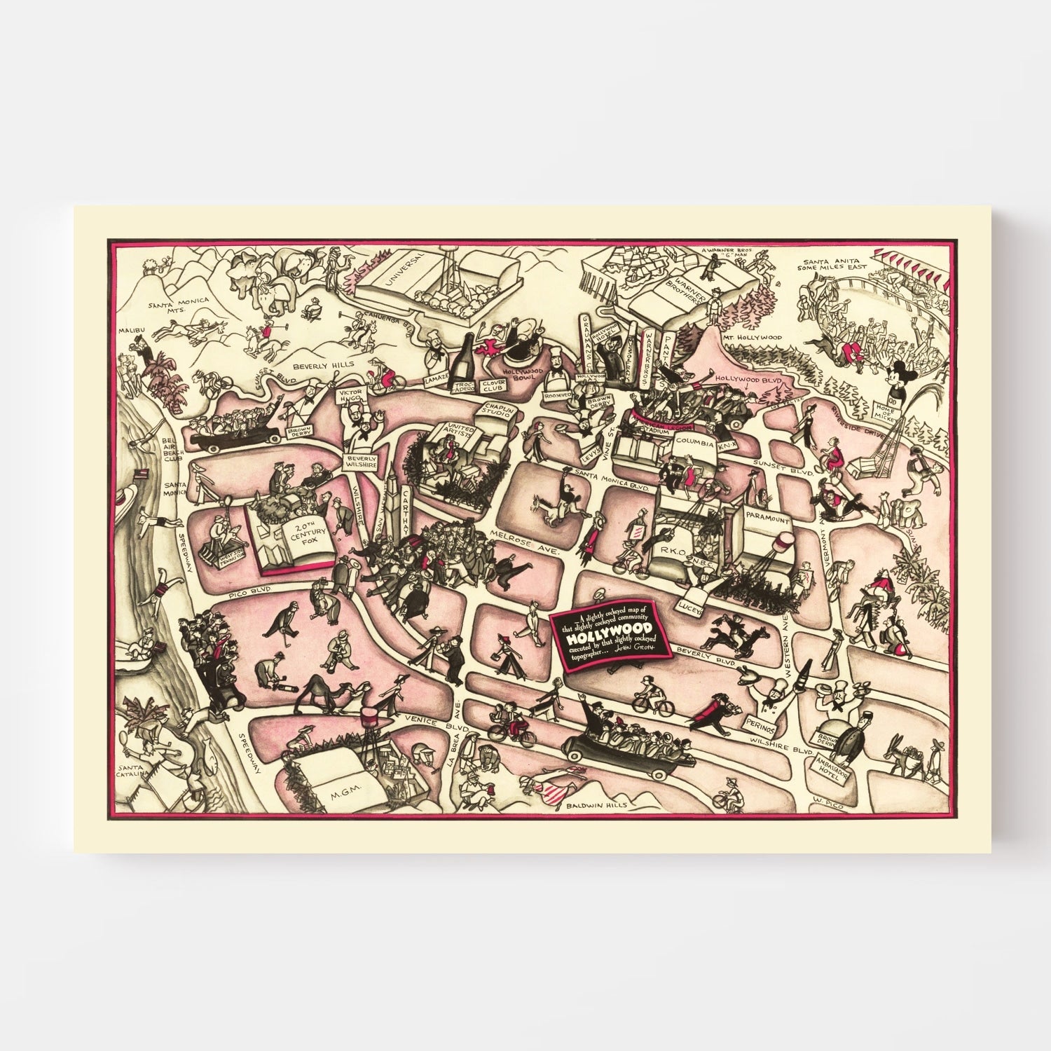 Vintage Map of Hollywood, California 1937