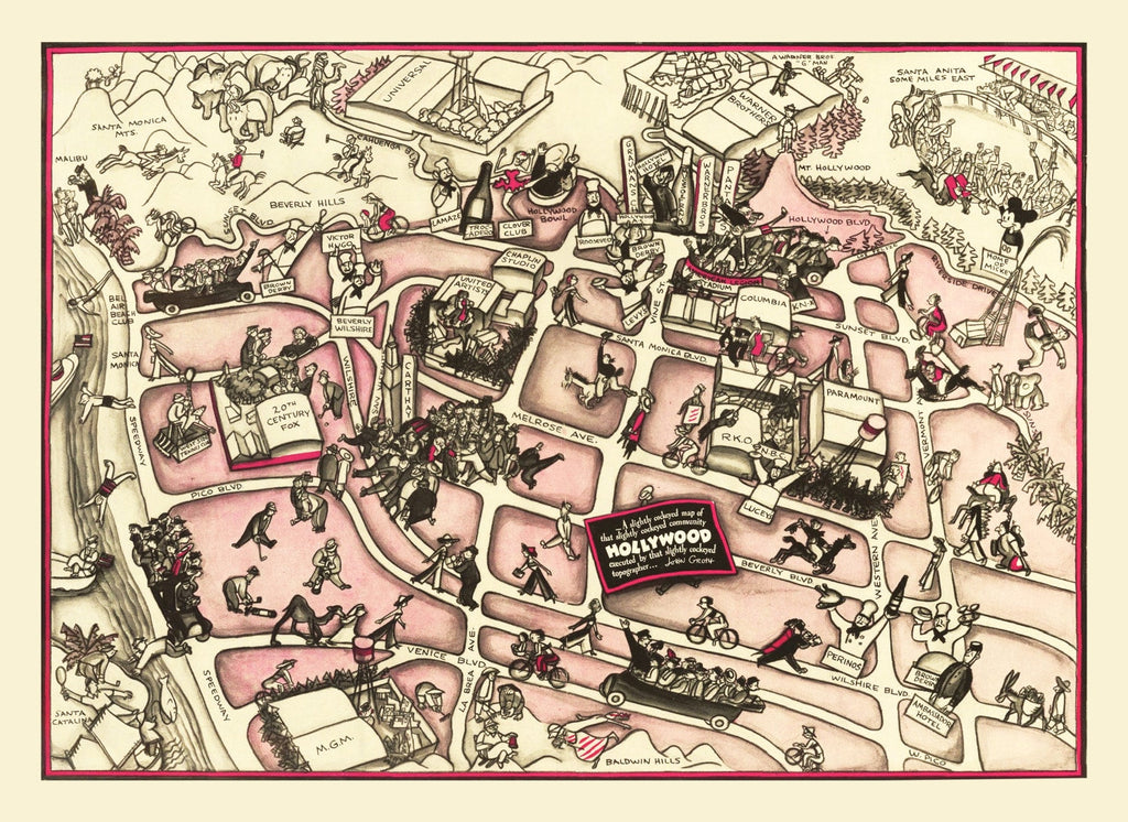 Vintage Map of Hollywood, California 1937