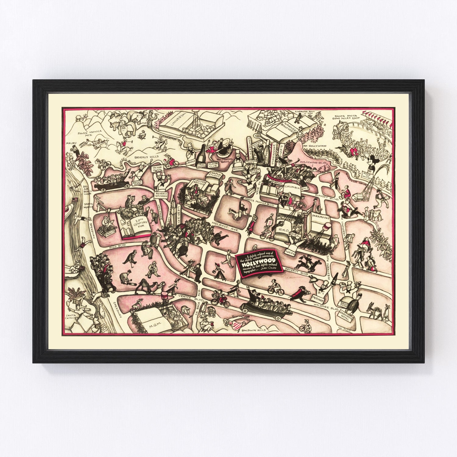 Vintage Map of Hollywood, California 1937