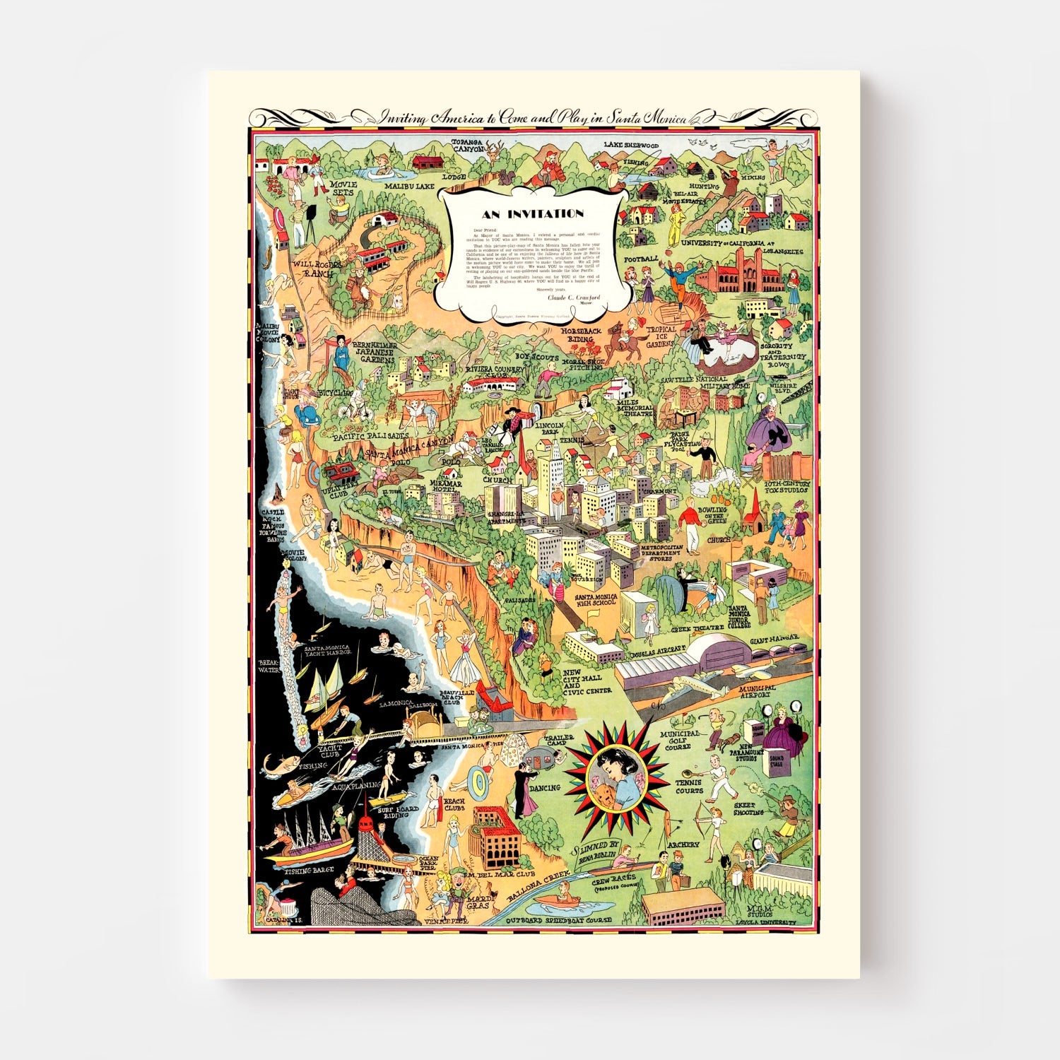 Vintage Map of Santa Monica, California 1940