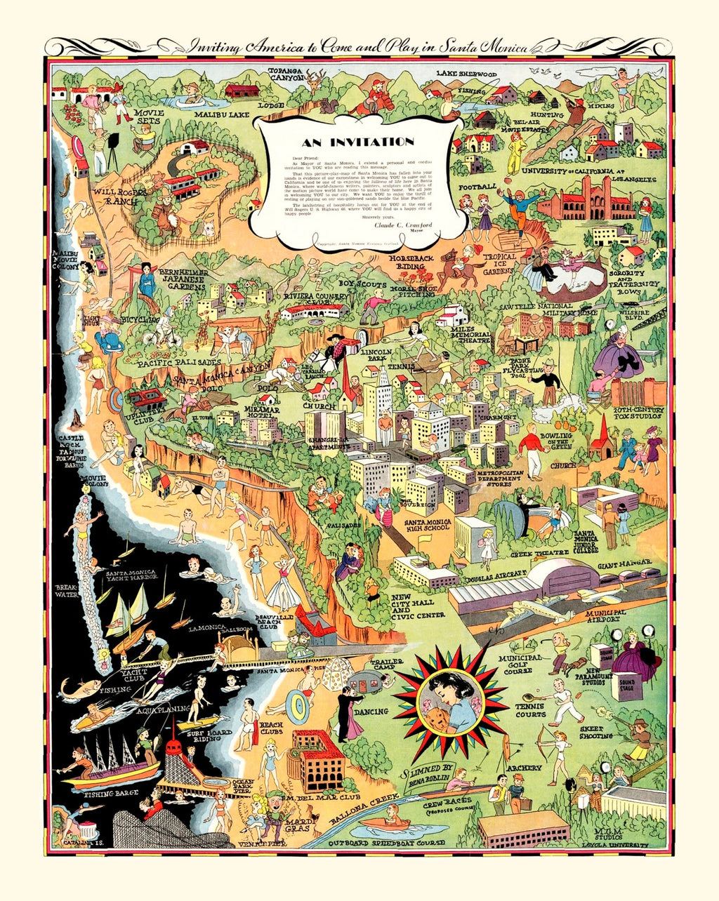 Vintage Map of Santa Monica, California 1940