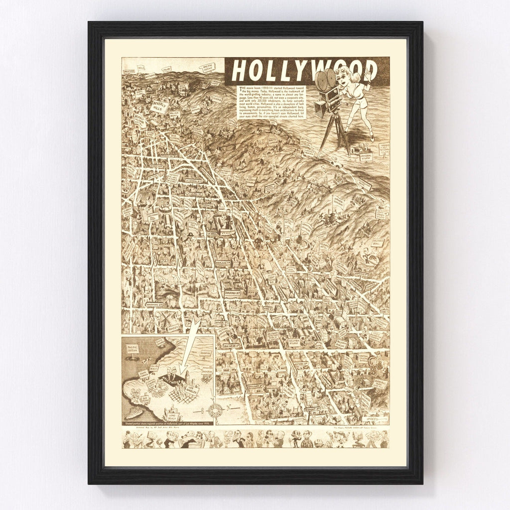 Vintage Map of Hollywood, California 1940