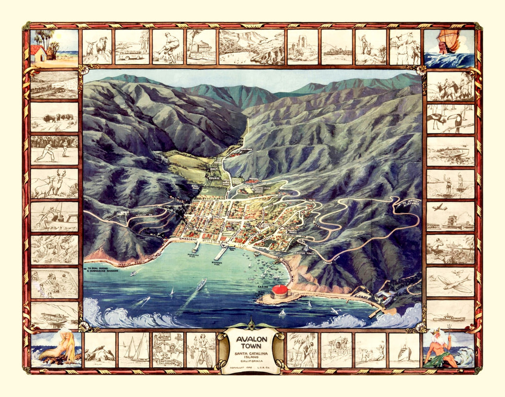Vintage Avalon & Santa Catalina Island Map 1948