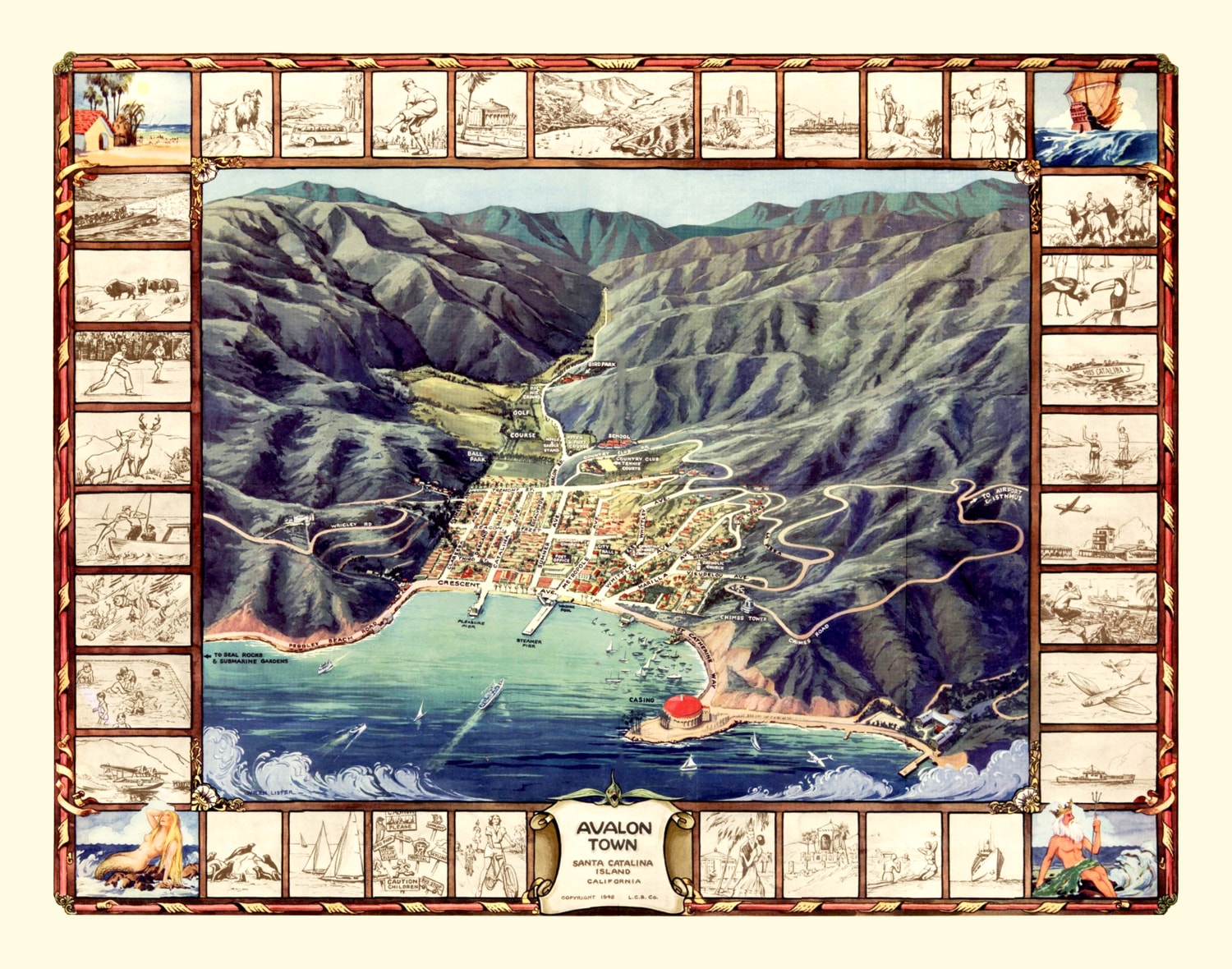 Vintage Avalon & Santa Catalina Island Map 1948