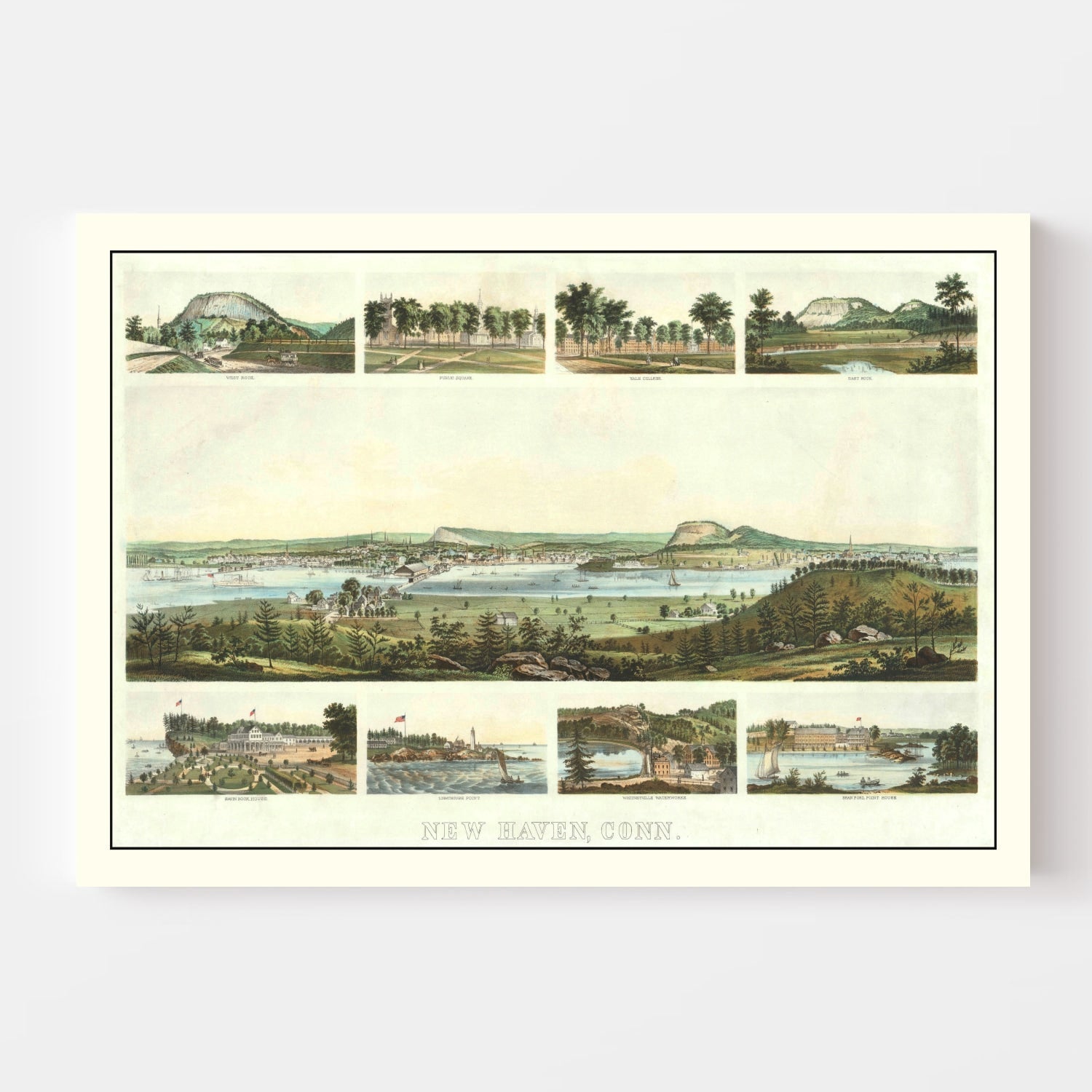 Vintage Map of New Haven, Connecticut 1862