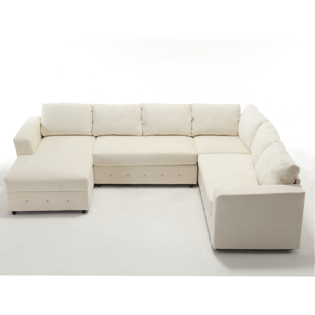 [NEW ARRIVED] [VIDEO PROVIDED]110.75' Sectional Sofa,Oversized modular sofa,Chaise Storage, Modern U Shaped  Couch , Upholstered Sofas,Chenille,Crystal button , Living Room, Apartment,  Beige