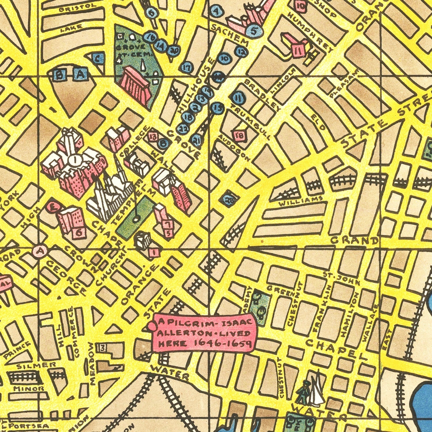 Vintage Map of New Haven, Connecticut 1928