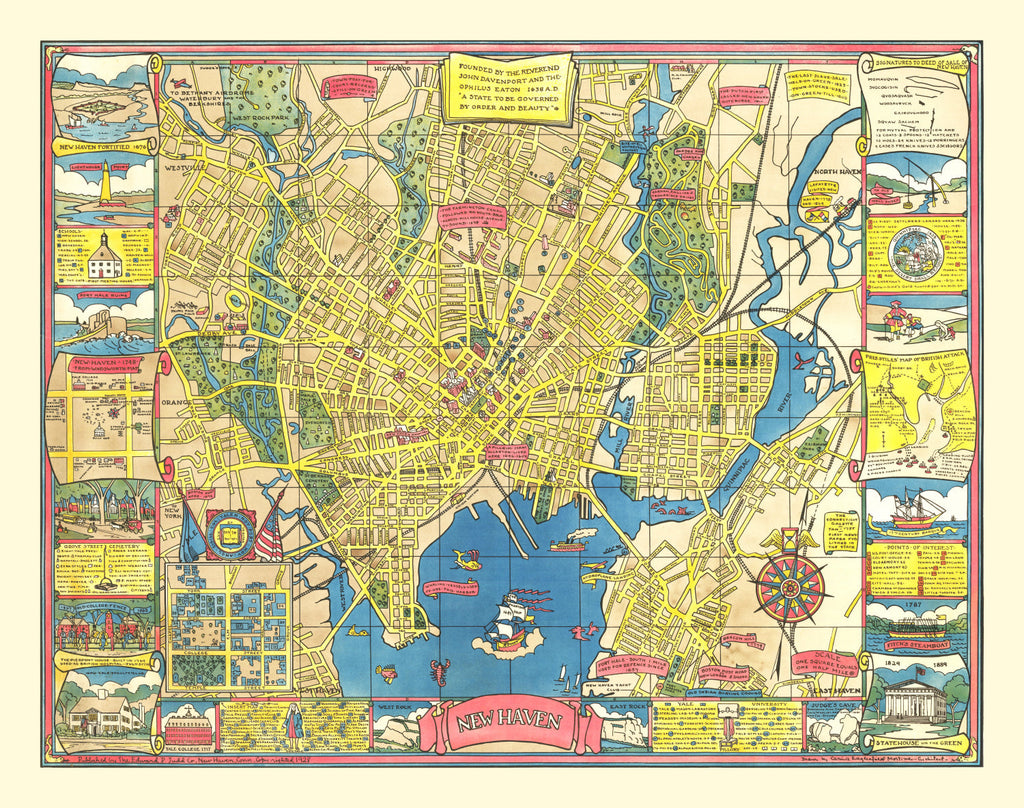 Vintage Map of New Haven, Connecticut 1928