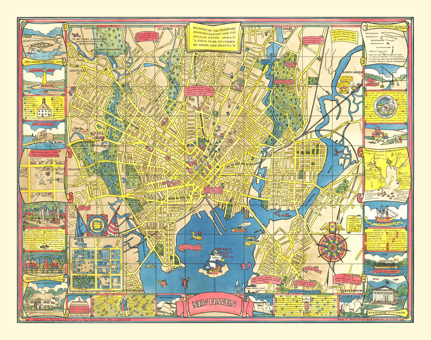 Vintage Map of New Haven, Connecticut 1928