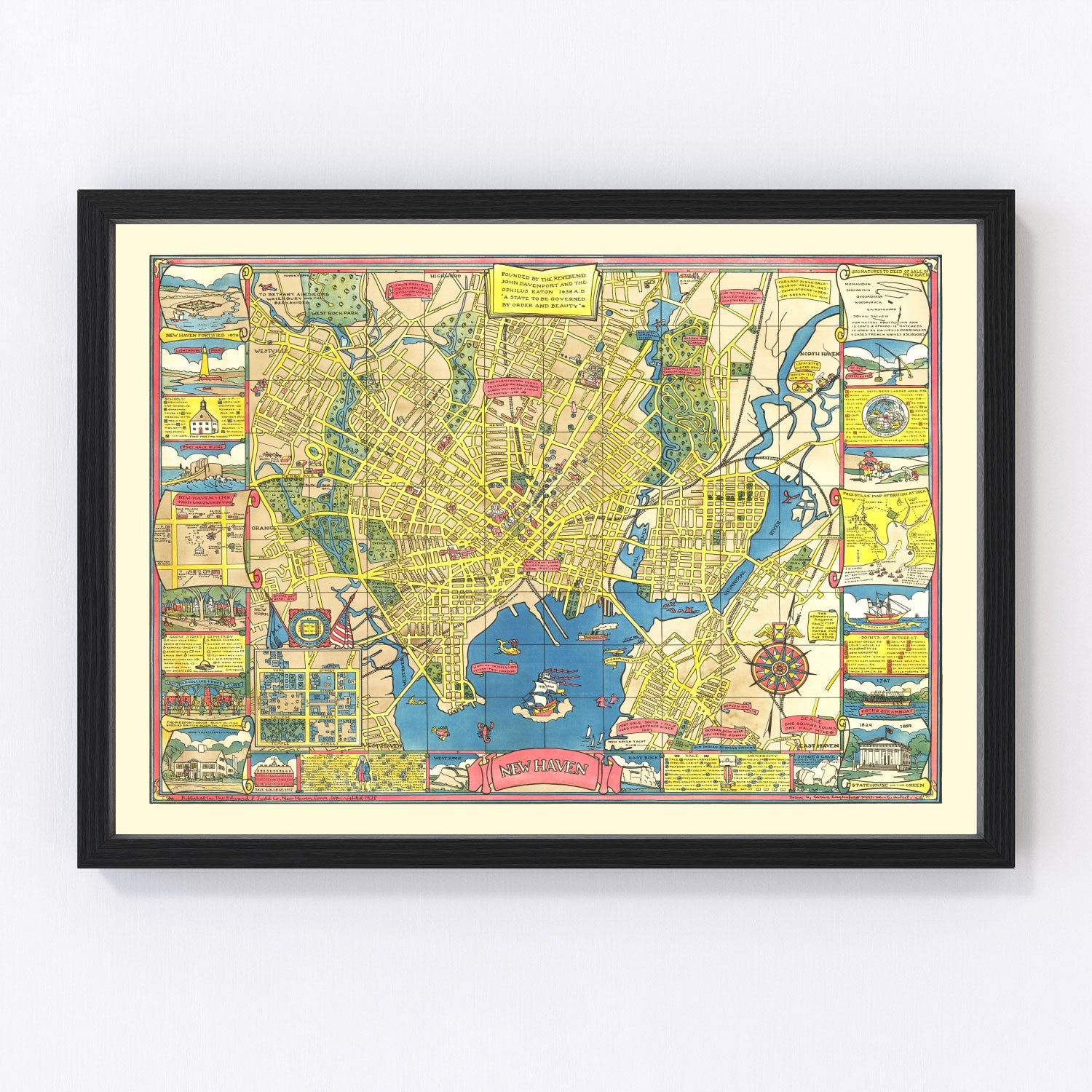 Vintage Map of New Haven, Connecticut 1928
