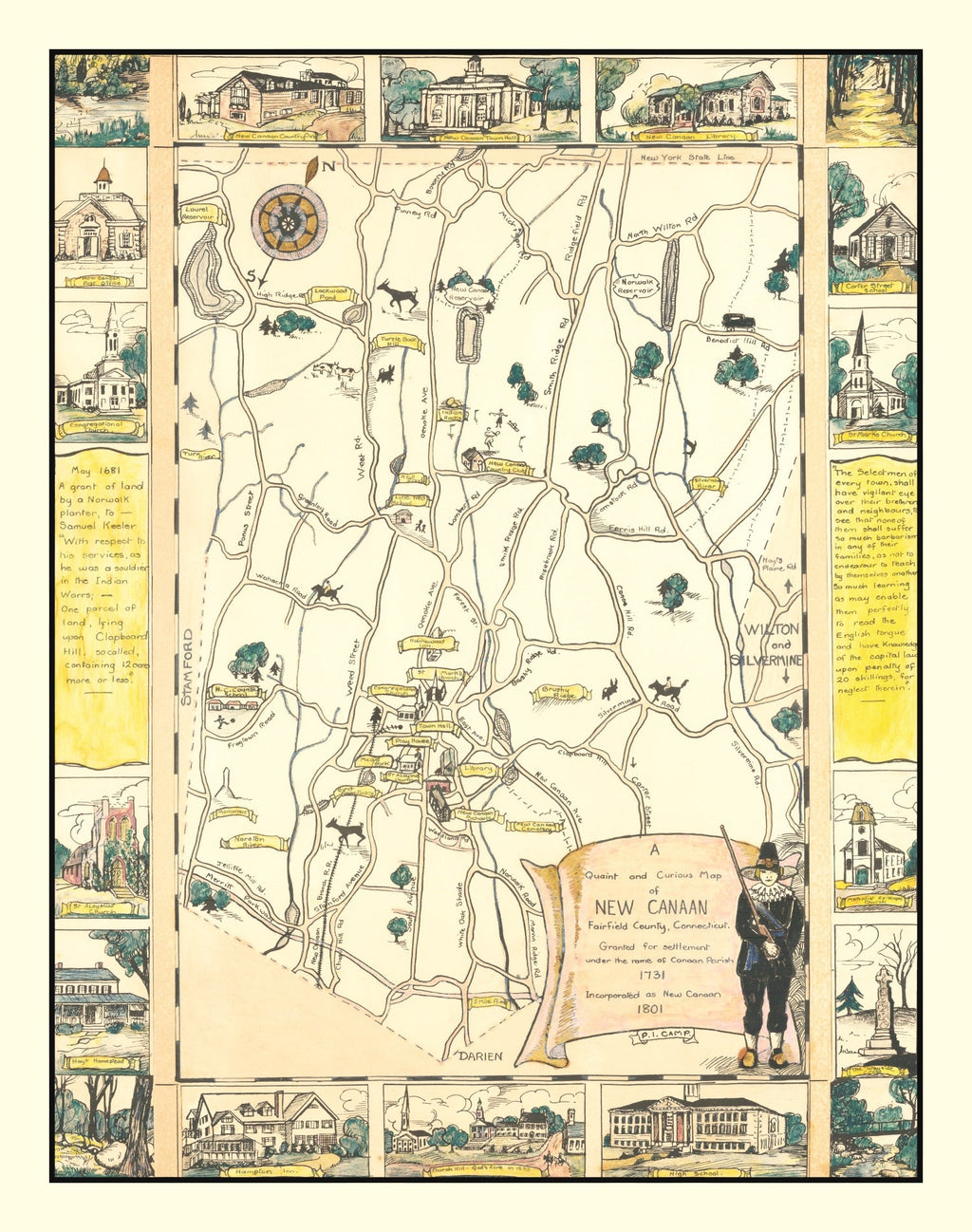 Vintage Map of New Canaan, Connecticut 1930