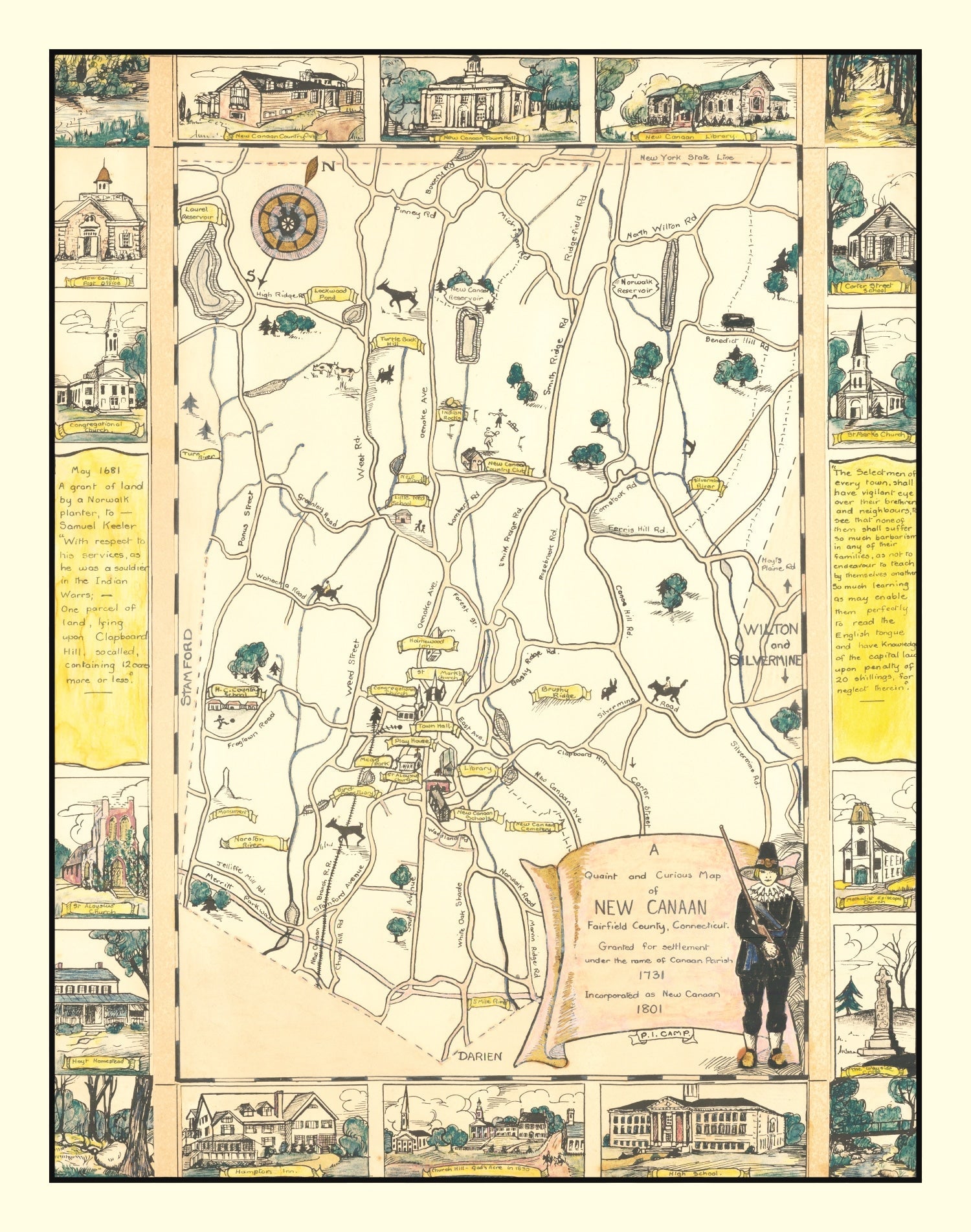 Vintage Map of New Canaan, Connecticut 1930