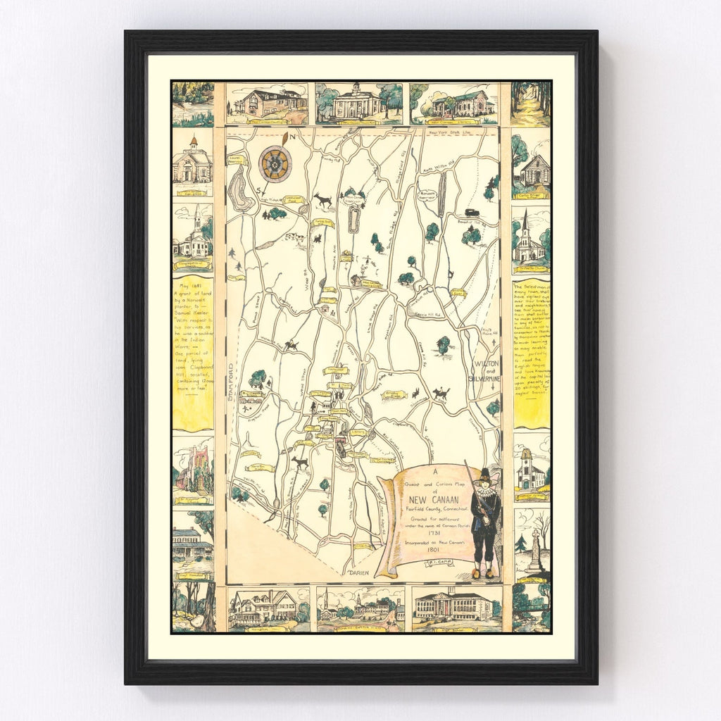 Vintage Map of New Canaan, Connecticut 1930