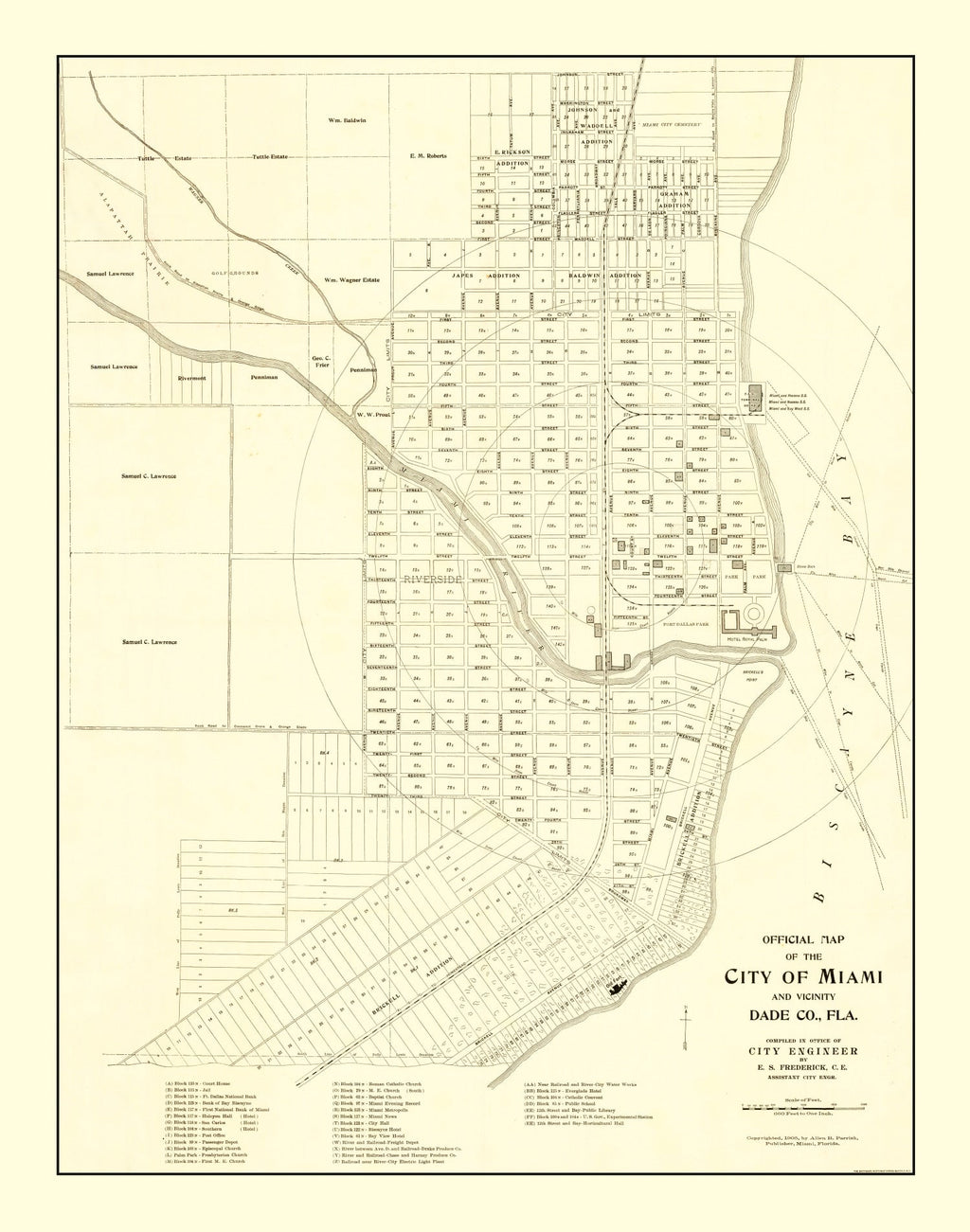 Vintage Map of Miami, Florida 1905